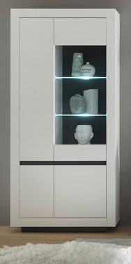 Furn.Design Stauraumvitrine Rooky (Vitrinenschrank in matt weiß mit Anthrazit, 96 x 206 cm) mit 10 Fächern