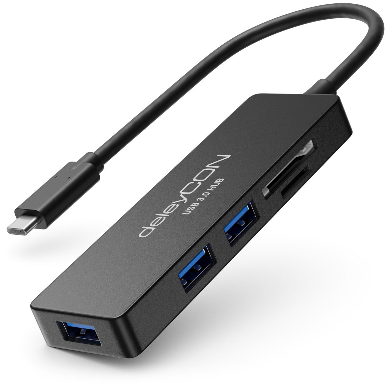 deleyCON deleyCON 3 Port USB 3.0 HUB + Kartenleser - USB C-Stecker Tablet USB-Adapter