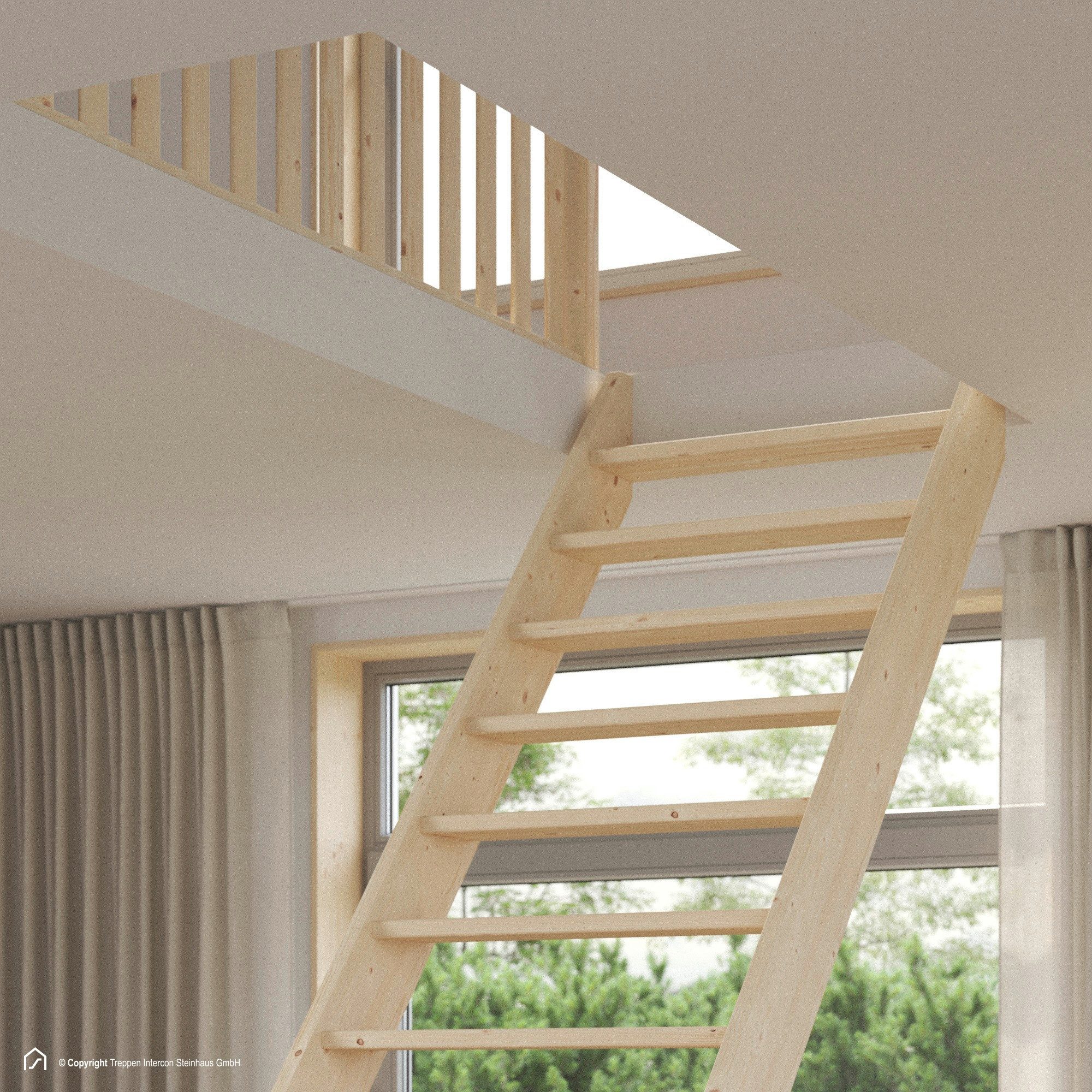 Treppen Intercon Raumspartreppe Casablanca gerade, 60 oder 80 cm Stufenbreite, für Geschosshöhen bis 280,00 cm, Stufen offene oder geschlossene Stufen, Durchgehende Wangen