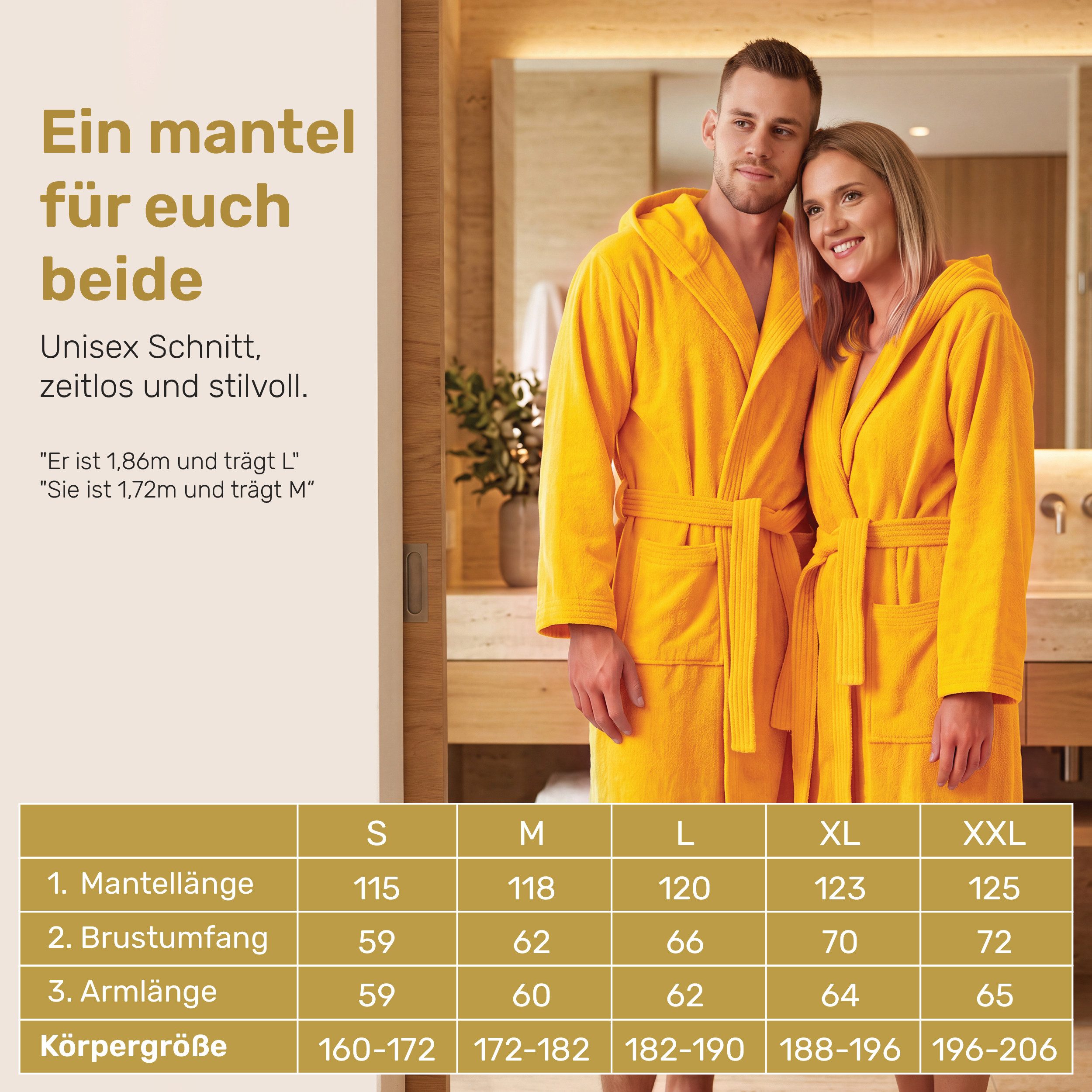 Lavea Bademantel Damen und Herren, Morgenmantel Mexico, Hotelbademantel, Lang, 100% Baumwolle, mit Kapuze, hochwertiger Bindegürtel, Weich & Saugstark - Spa Fee – Bild 2 von 5