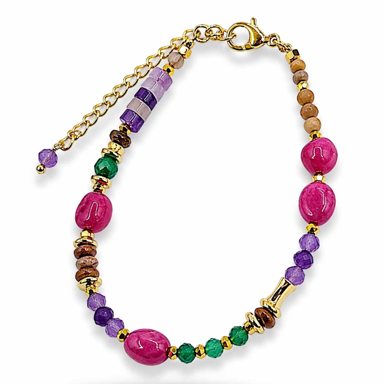 Perlenarmband Armband Amita mit Amethyst, Green Onyx & Rubin