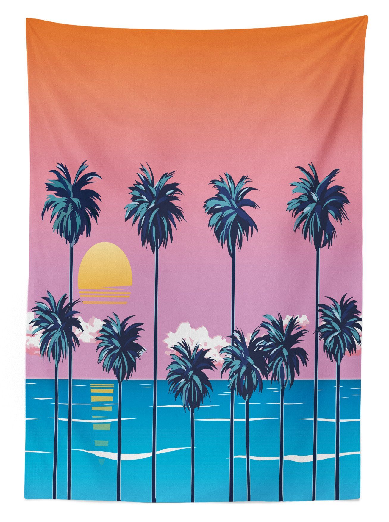 Außen geeignet Tischdecke Bereich Farbfest Sommer Für Strand Palmen-Szene Klare den Farben, Abakuhaus Meer Waschbar