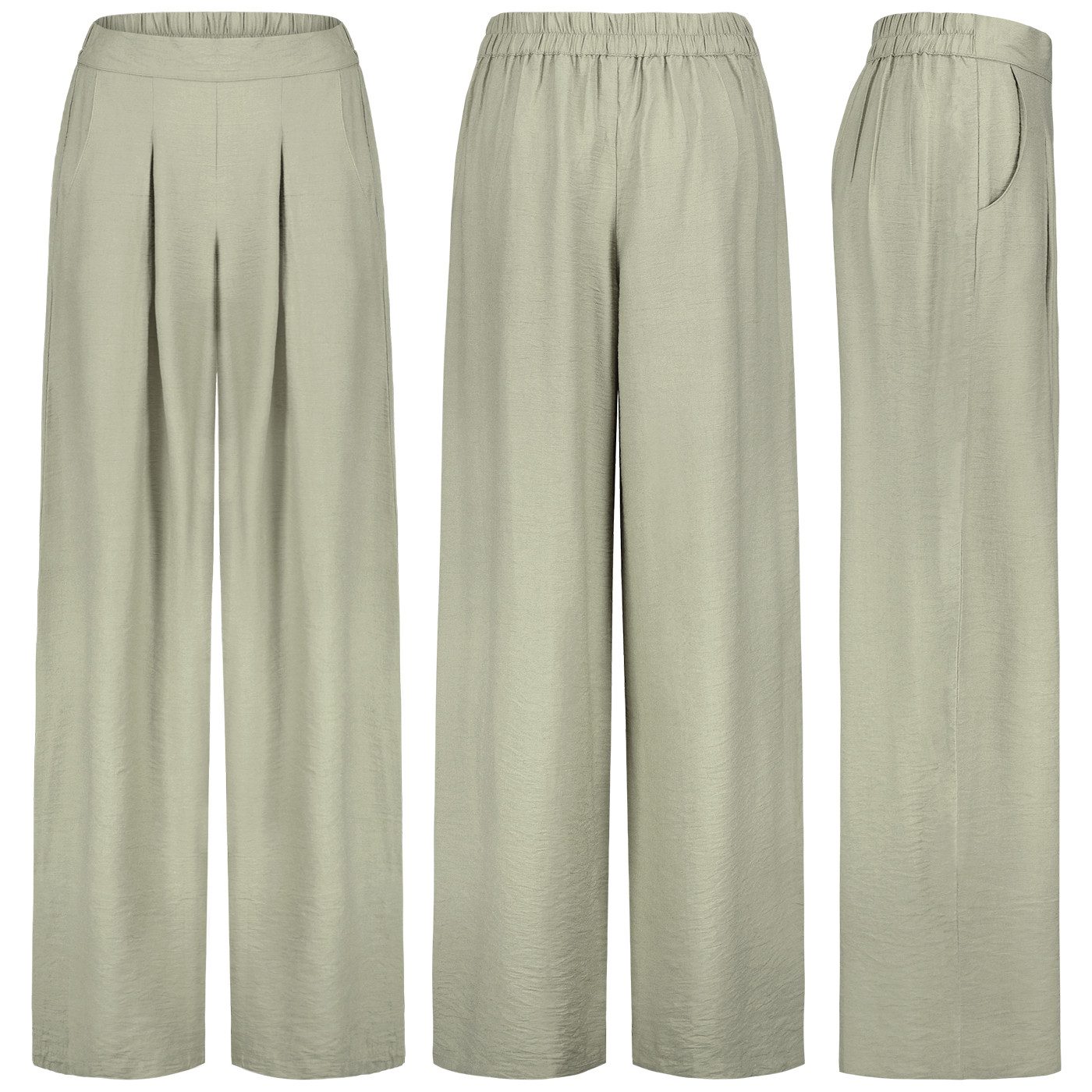 SUBLEVEL Chinos Damen Luftige Sommerhose Freizeit Weit geschnitten Stoff Palazzo-Hose