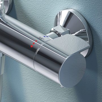 AM.PM Duschsystem X-Joy Brausegarnitur mit Thermostat, Regendusche, 3 Strahlart(en), Komplett-Set, mit großer Regendusche, Wassersparend, Antikalk-System, höhenverstellb
