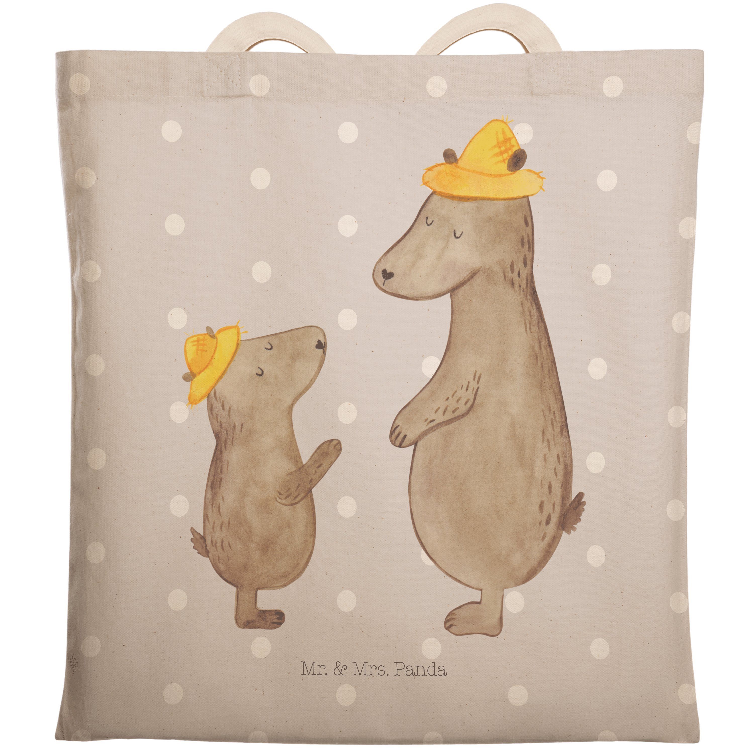 Mr. & Mrs. Panda Tragetasche Bären mit Hut - Grau Pastell - Geschenk, bester Vater, Beuteltasche, (1-tlg)