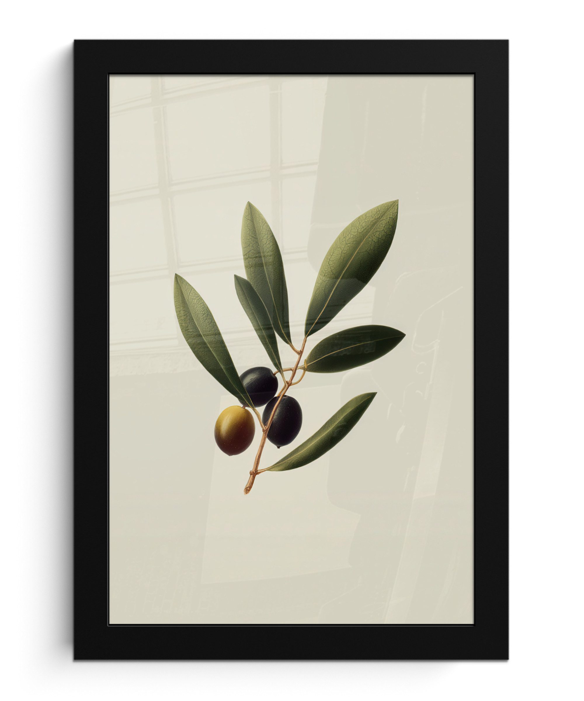 MuchoWow Poster Olivenzweig - Dunkelgrün - Oliven, (1 St), Bilderrahmen, Zimmer Deko, Bild für Wohnzimmer, 20x30 cm