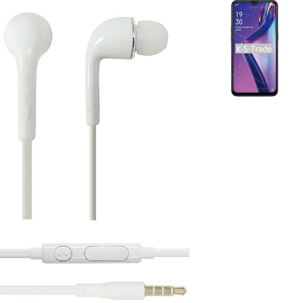 K-S-Trade für Oppo A12s In-Ear-Kopfhörer (Kopfhörer Headset mit Mikrofon u Lautstärkeregler weiß 3,5mm)