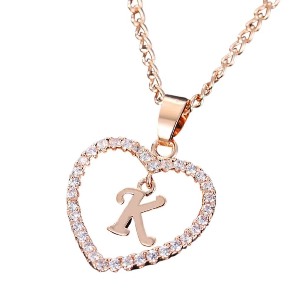 BUNGSA Ketten-Set Kette Buchstaben Herz Rosegold aus Alloy Damen - Buchstabe K (1-tlg), Halskette Necklace