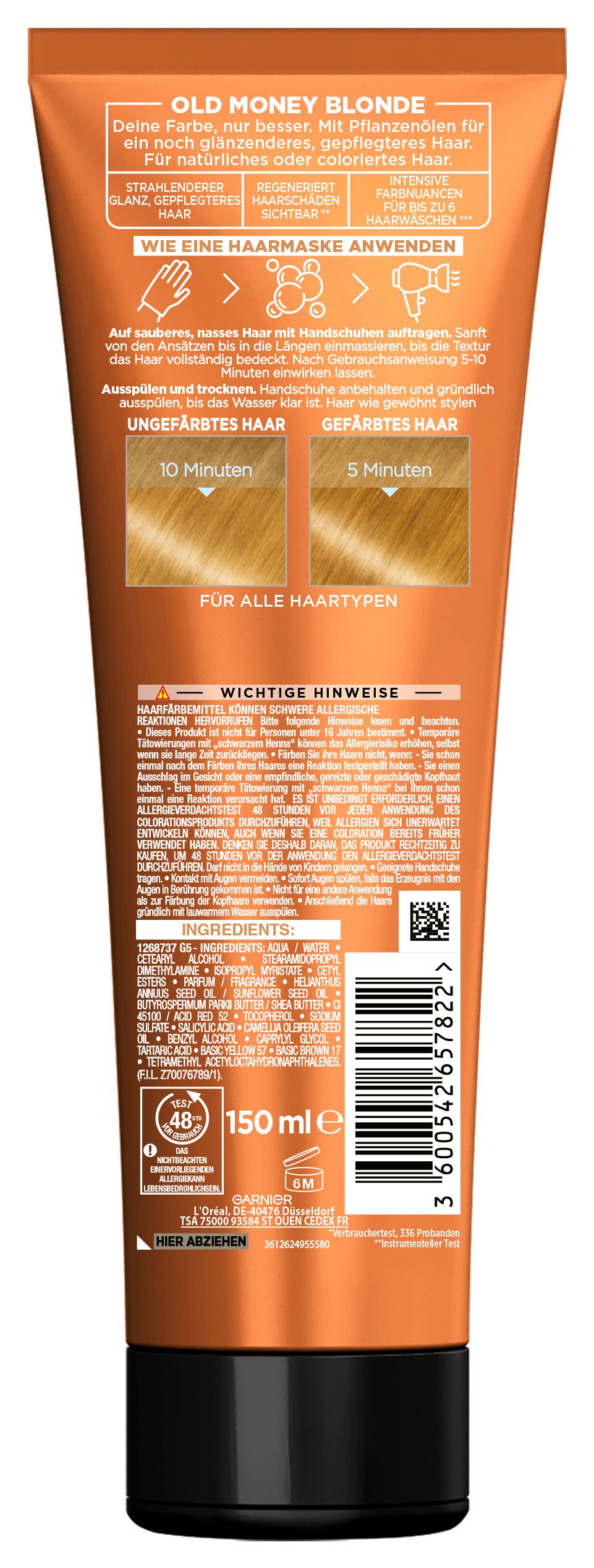 GARNIER Coloration Garnier Olia Gloss Tinted Hair Mask, Für getöntes Haar, 150 ml Größe, mit Tocopherol, angenehmer Duft
