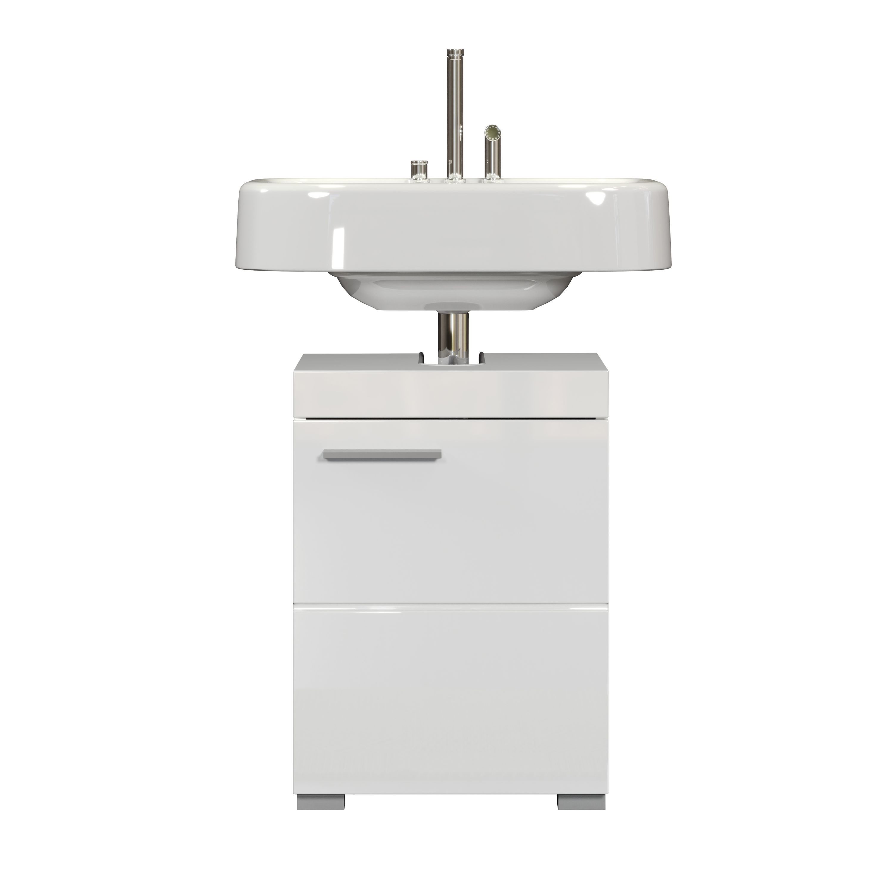 trendteam Waschbeckenunterschrank Badunterschrank in Weiß Melamin & Weiß Hochglanz B/H/T: 40x56x34 cm – Bild 2 von 5