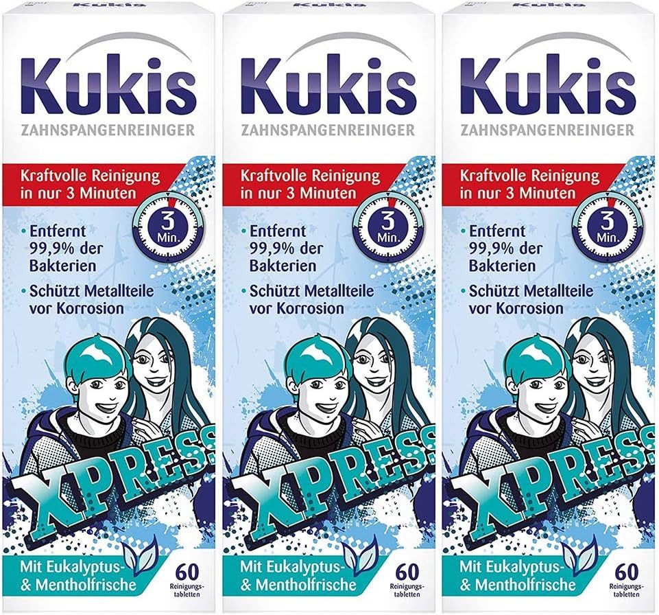 Kukident Kukis Zahnspangenreiniger Reinigungstabletten (Spar-Pack, [3-St. Entfernt 99,9% der Bakterien - mit Eukalytus- und Mentholfrische)