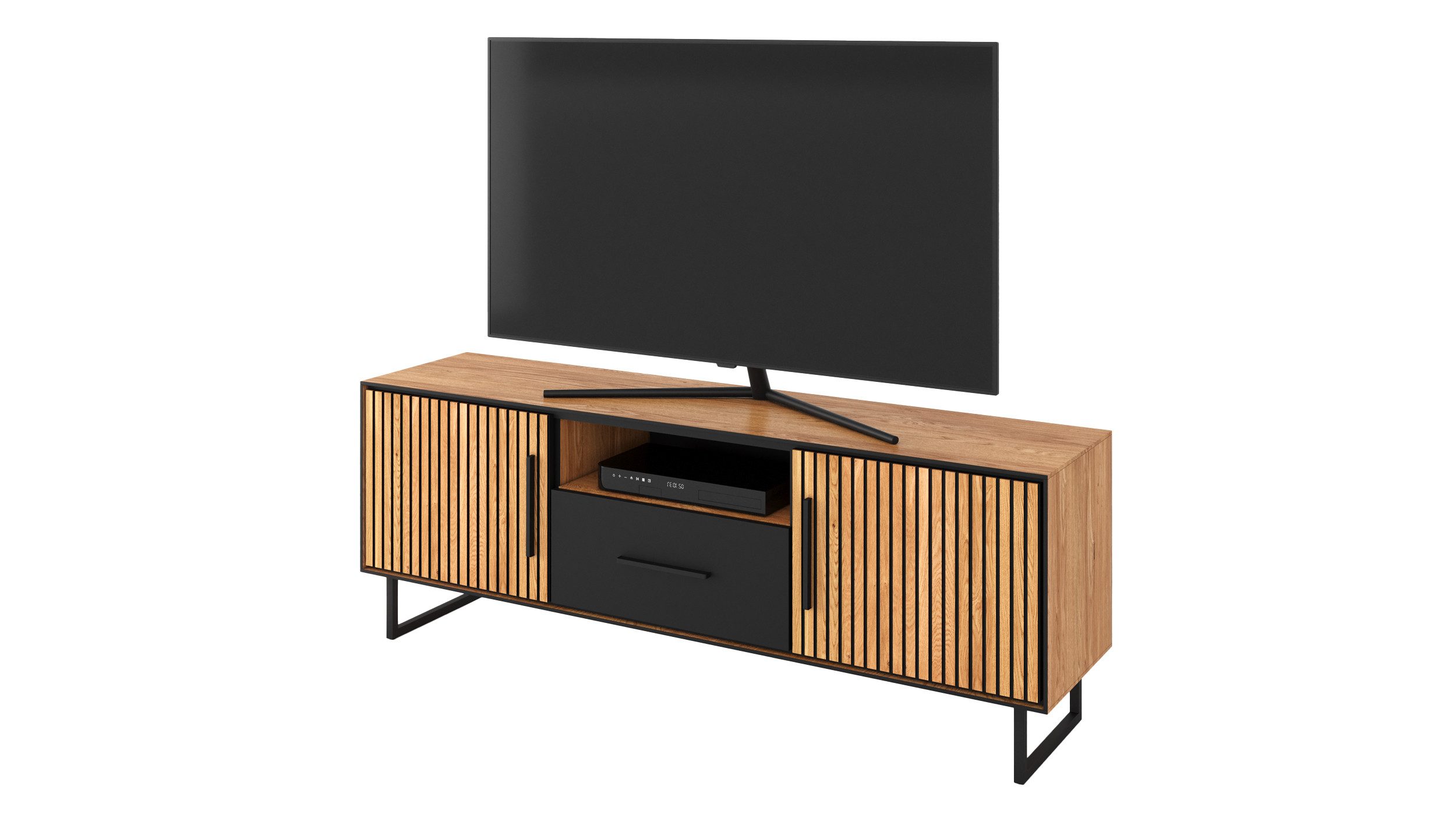 Massivart® TV-Board BELLA 185 cm / Massivholz Eiche geölt / Lowboard, 2 Türen / 1 Schublade / 1 offenes Fach / Soft-Close-Funktion