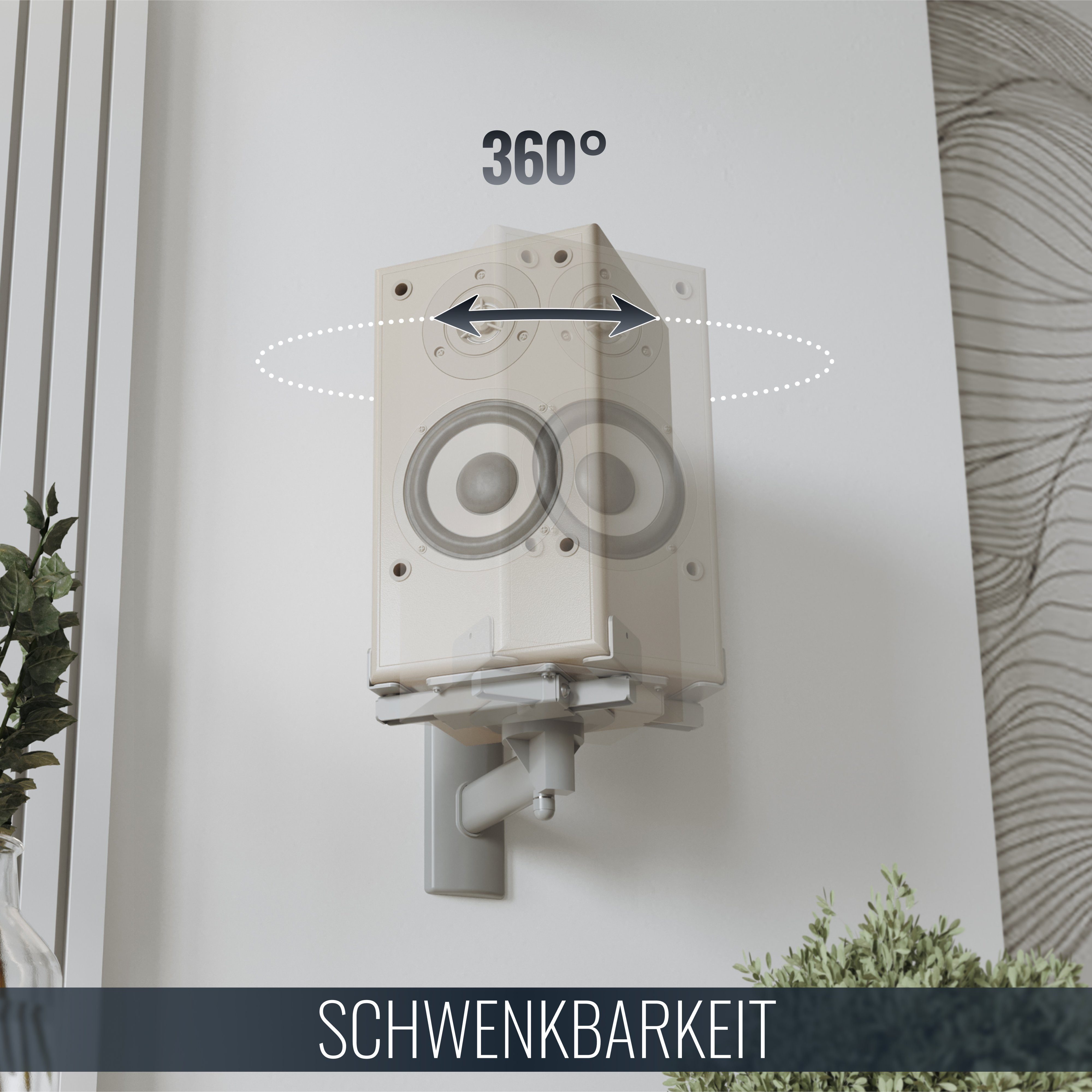 RICOO Lautsprecher-Wandhalterung Lautsprecher Wandhalterung schwenkbar unviersal Halterung LH023-S, (Set 2 Stk. Box Speaker Halter silber, 2-tlg., 2x universal  – Bild 3 von 5