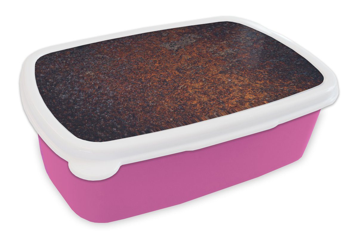 MuchoWow Lunchbox Rost - Metall - Vintage, Kunststoff, (2-tlg), Brotbox für Erwachsene, Brotdose Kinder, Snackbox, Mädchen, Kunststoff rosa