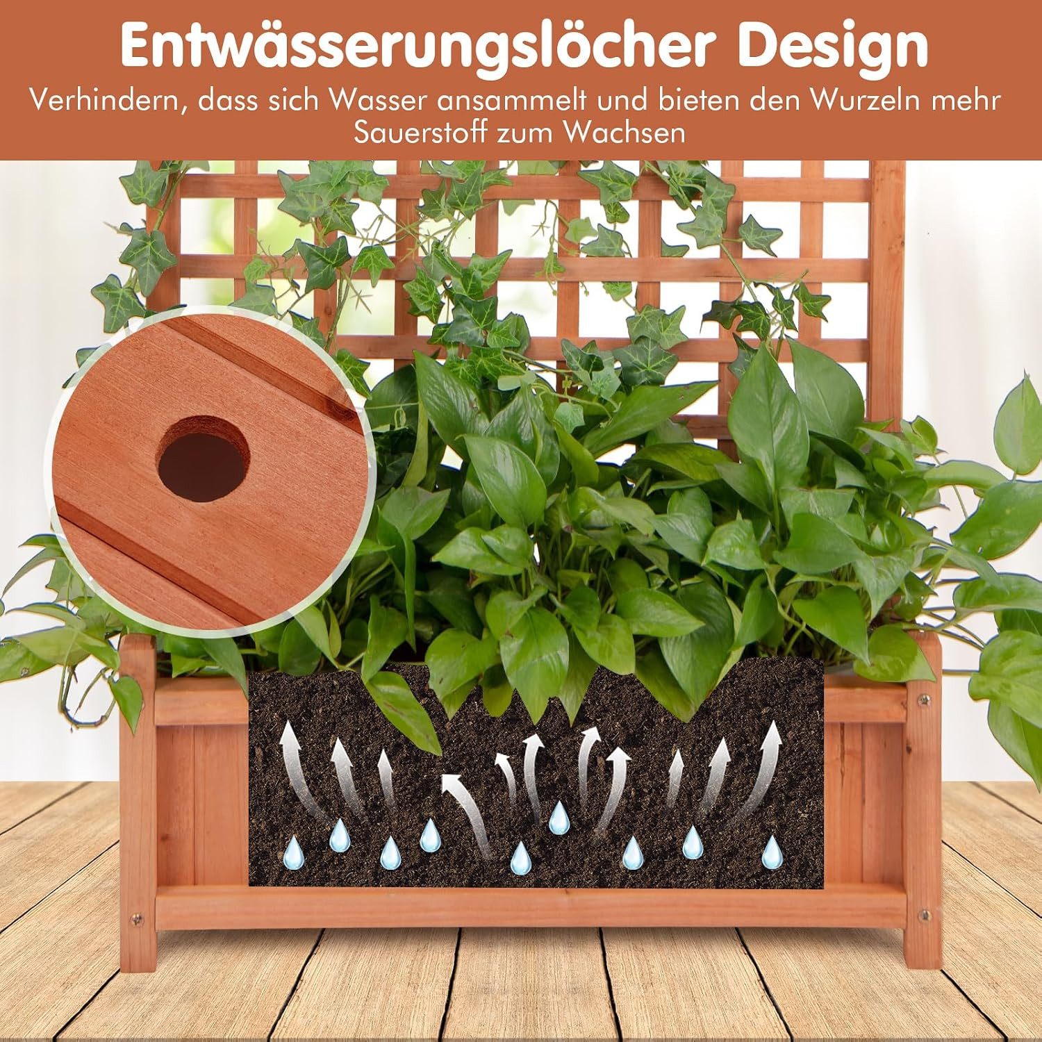 KOMFOTTEU Blumenkasten Pflanzkasten Hochbeet Gartenbeet, mit Rankgitter, Dach & Sichtschutz – Bild 5 von 5