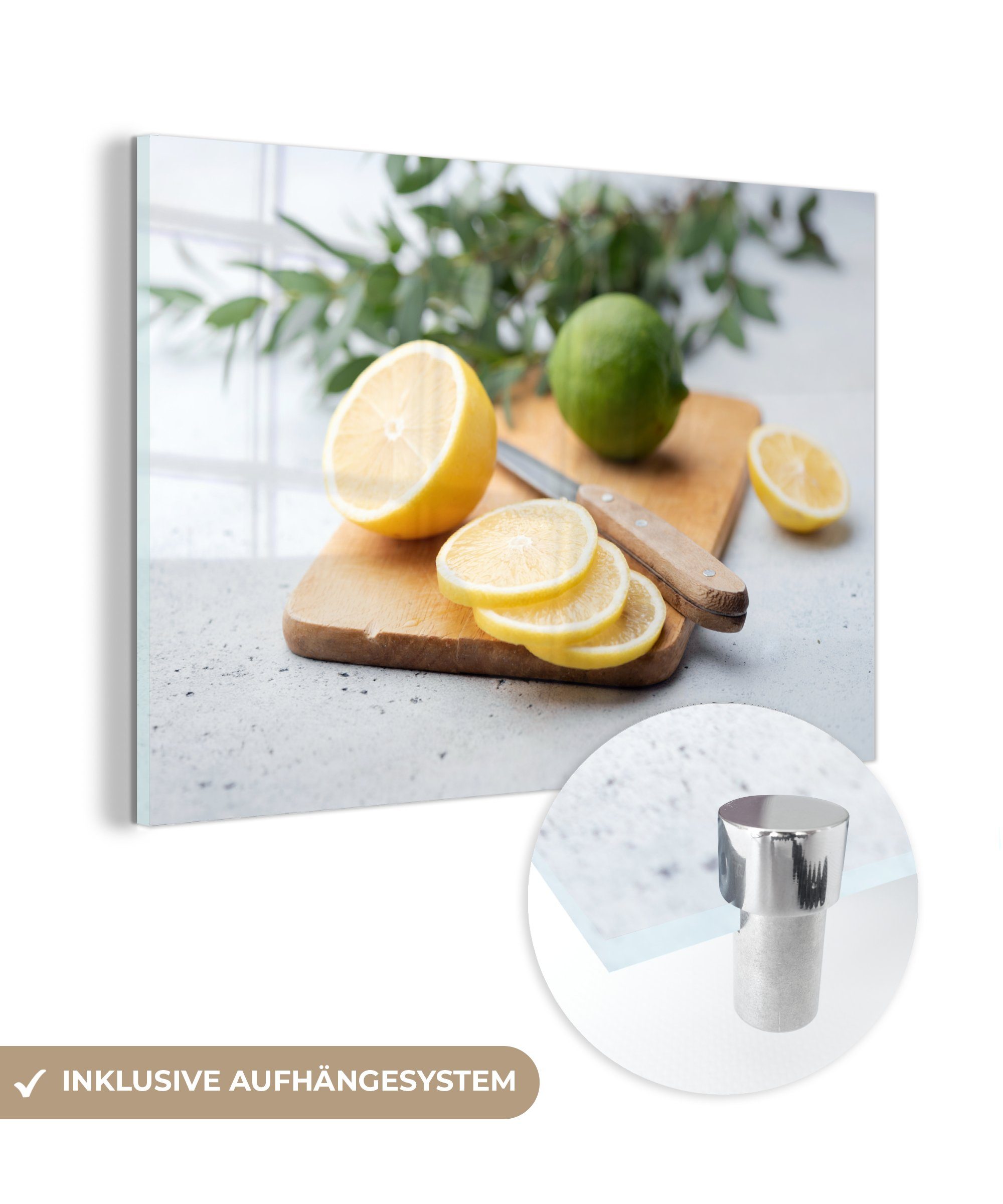 MuchoWow Acrylglasbild Obst - Schneidebrett - Zitrone, (1 St), Acrylglasbilder Wohnzimmer & Schlafzimmer