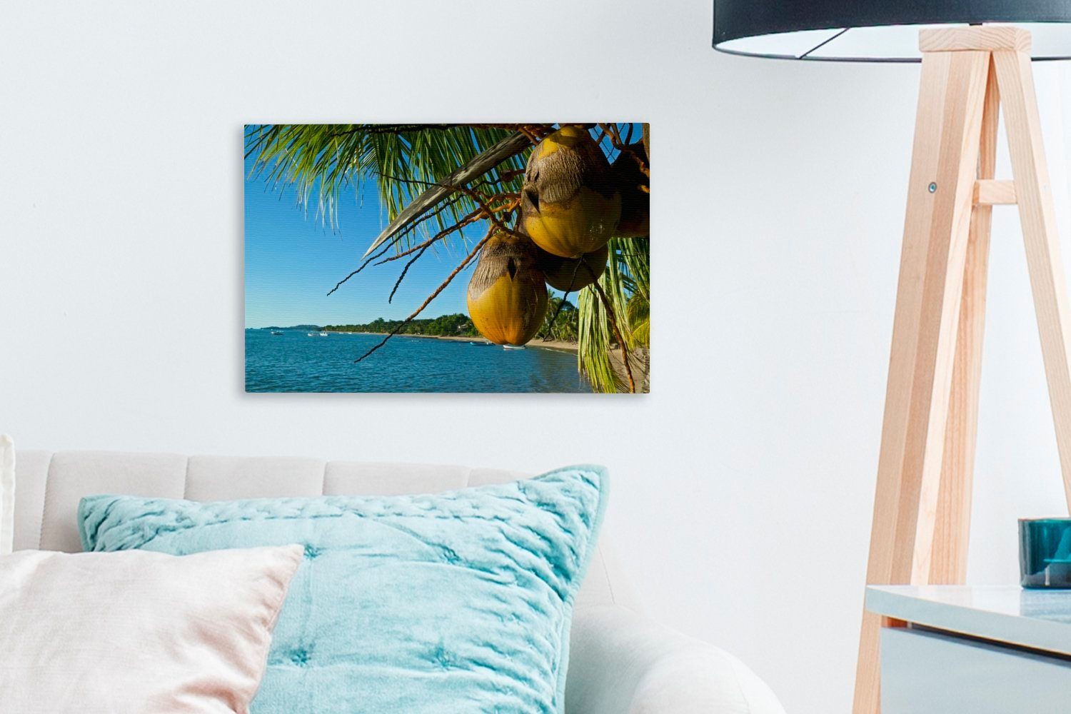 (1 Tropische am St), Szenen Wanddeko, OneMillionCanvasses® 30x20 Leinwandbild den Strand, Aufhängefertig, cm in Wandbild Kokosnusspalmen Leinwandbilder,