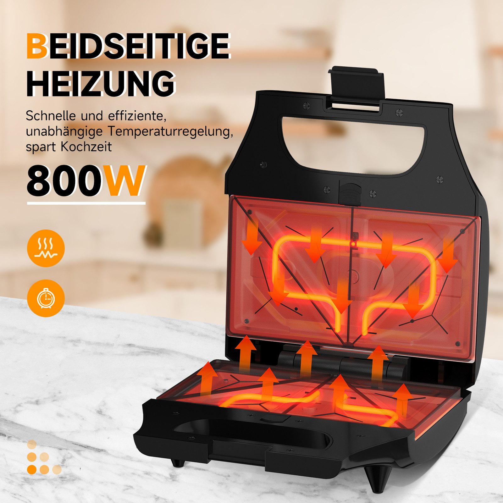HOMELUX 3-in-1-Sandwichmaker Sandwich-Toaster Waffeleisen Grill Ultracompact, 800 W, Antihaftbeschichtet, Schnelles und Gleichmäßiges, Leichte Reinigung