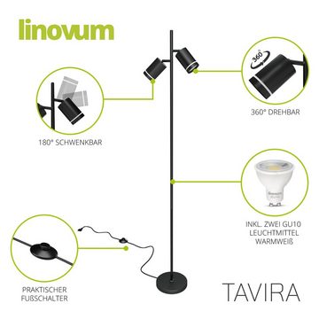 linovum LED Aufbaustrahler TAVIRA Stehlampe schwarz 2-flammig mit GU10 LEDs warmweiß 3W, Leuchtmittel inklusive, Leuchtmittel inklusive
