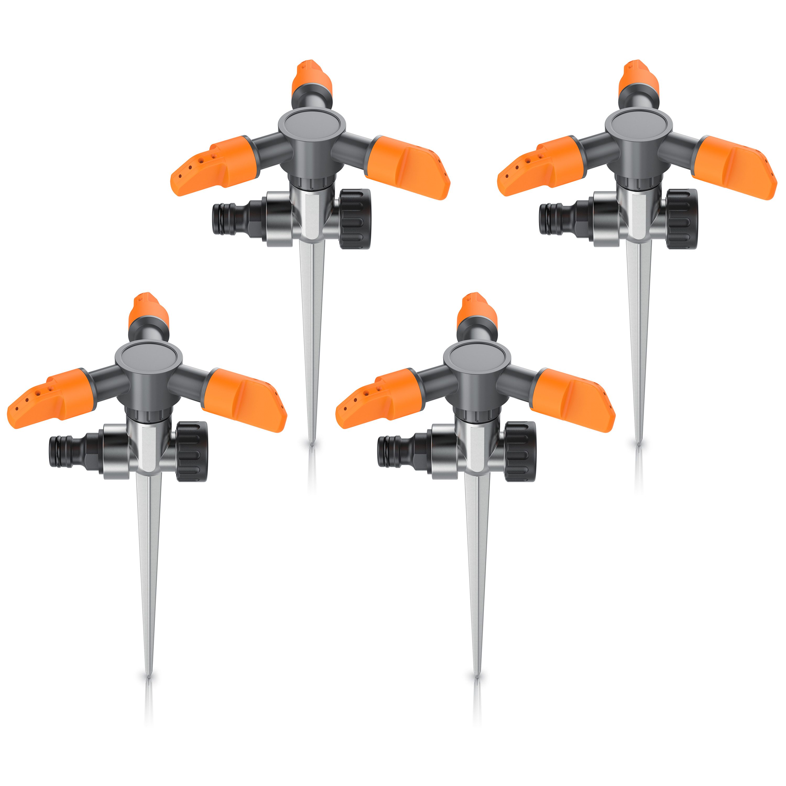 Kreisregner 3-fach Rasensprinkler mit Erdspieß, 360° Flächenregner, Sprühregner