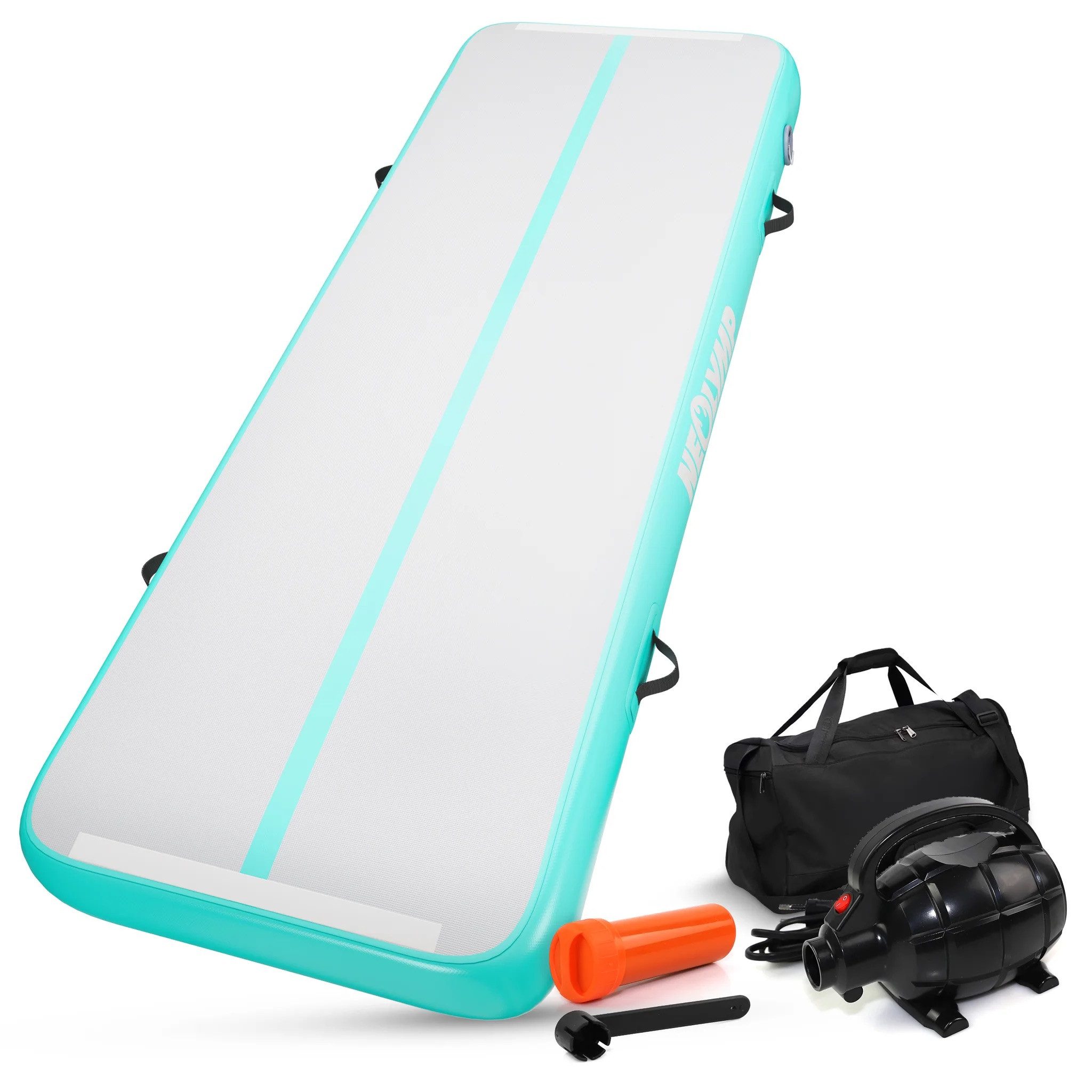 NEOLYMP Turnmatte Air Matte Track - Tumbling Matte 3m - Turnmatte Kinder & Erwachsene (Turnmatte mit Luftpumpe, Reparaturset & Tasche und Aufbauanleitung), Rutschfeste Gymnastikmatte - Sportmatte mit Luftpumpe, Reparaturset