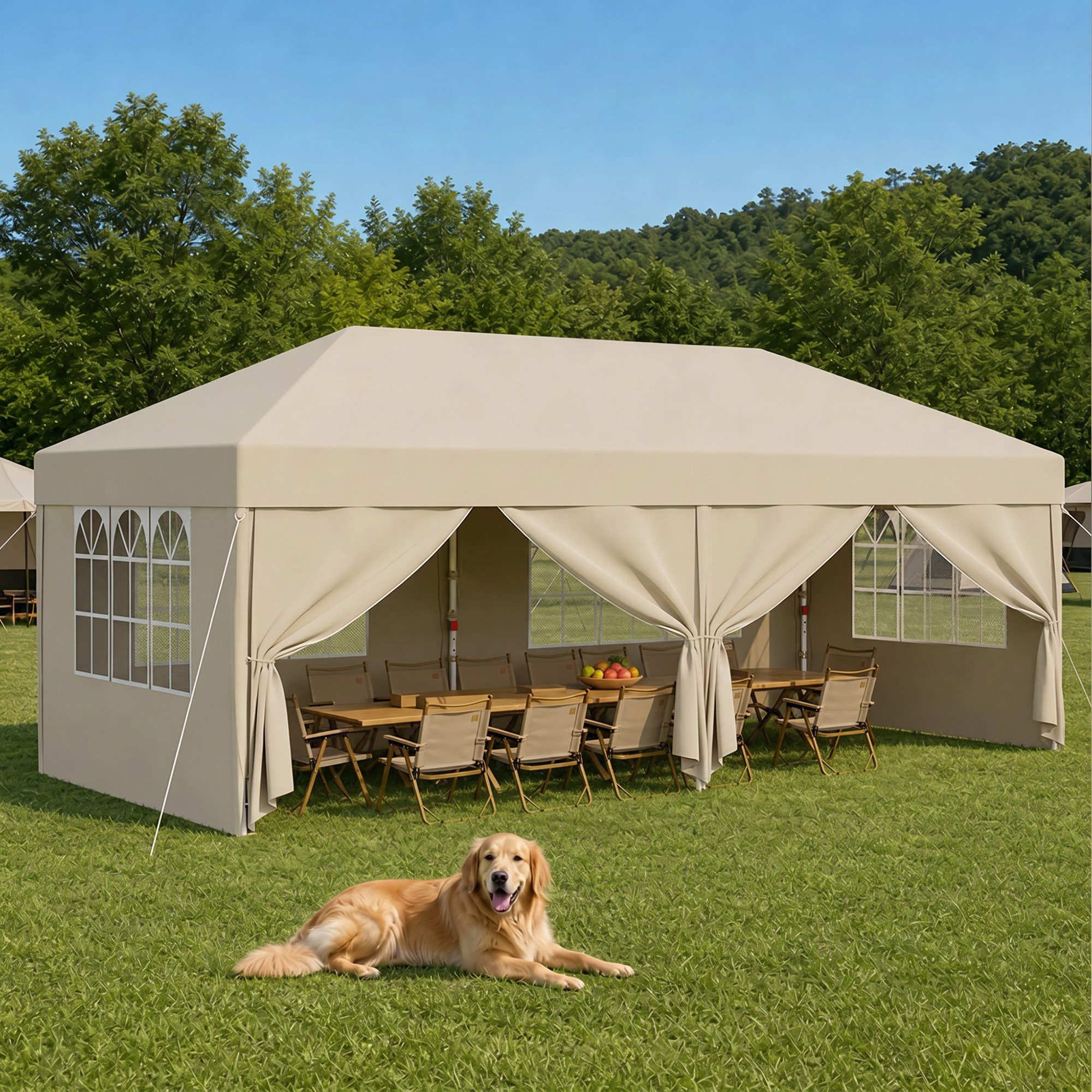 GUNJI Faltpavillon Pop Up Partyzelt 3*3/3*6m Gartenpavillon winterfest und wasserdicht, mit 4 Seitenteilen, 4 Sandsäcke, für Garten Camping