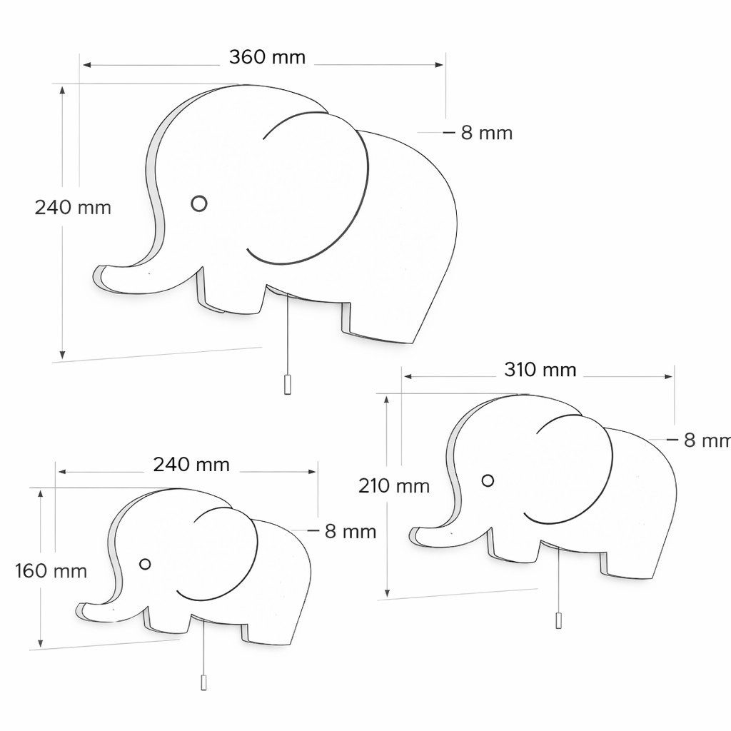 COZYCOLLECTIONS LED Wandleuchte Handbemaltes LED-Wandnachtlicht „ Elefantenbaby in Holzoptik, LED, Warmweiß, Montessori: sanftes Licht & Schalter fördern Selbstständigkeit