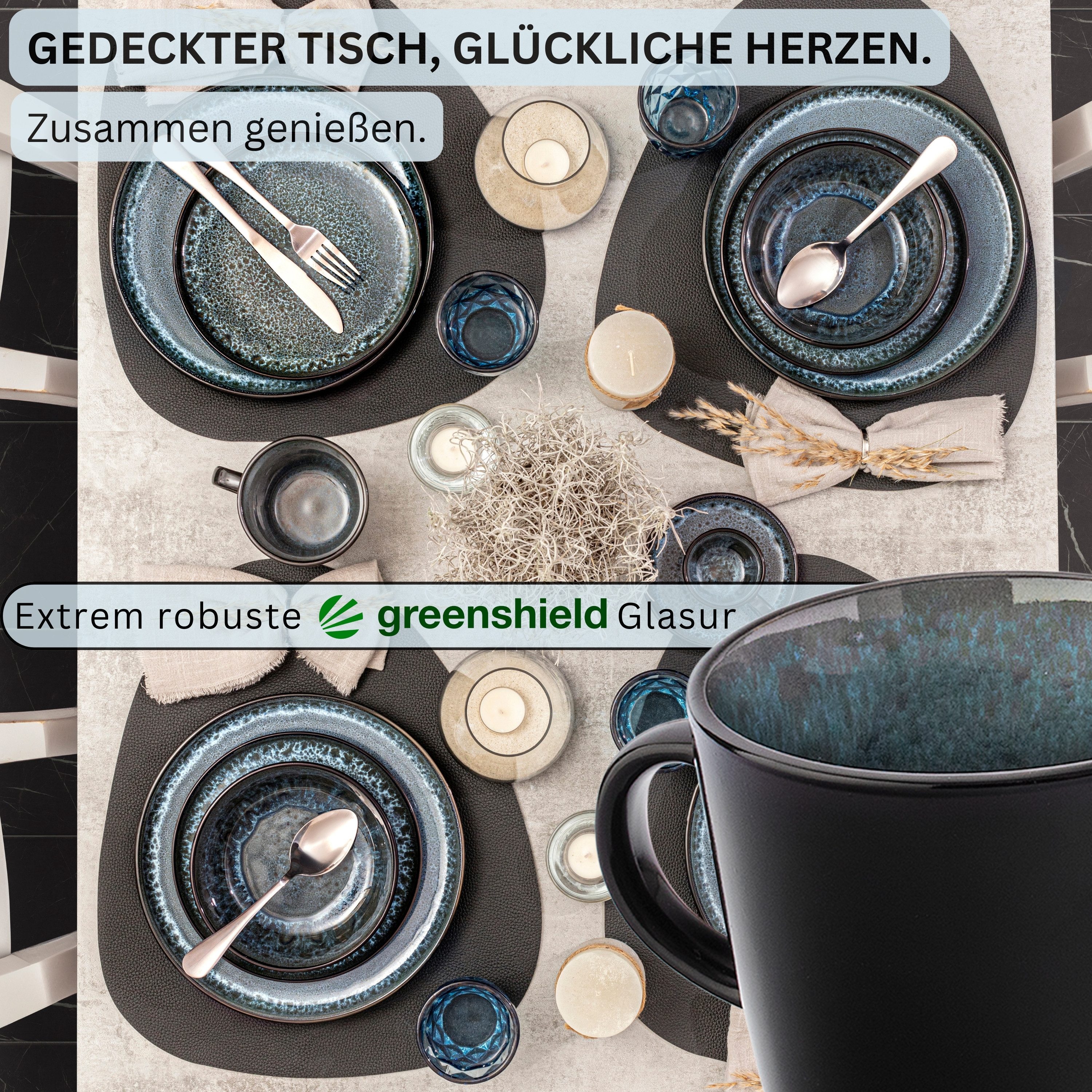 SÄNGER Becher Manila Kaffeetassen, 6-tlg., Steingut, 400 ml, ⌀10x10cm, Handmade, Blau-Schwarz, VALUE COLLECTION