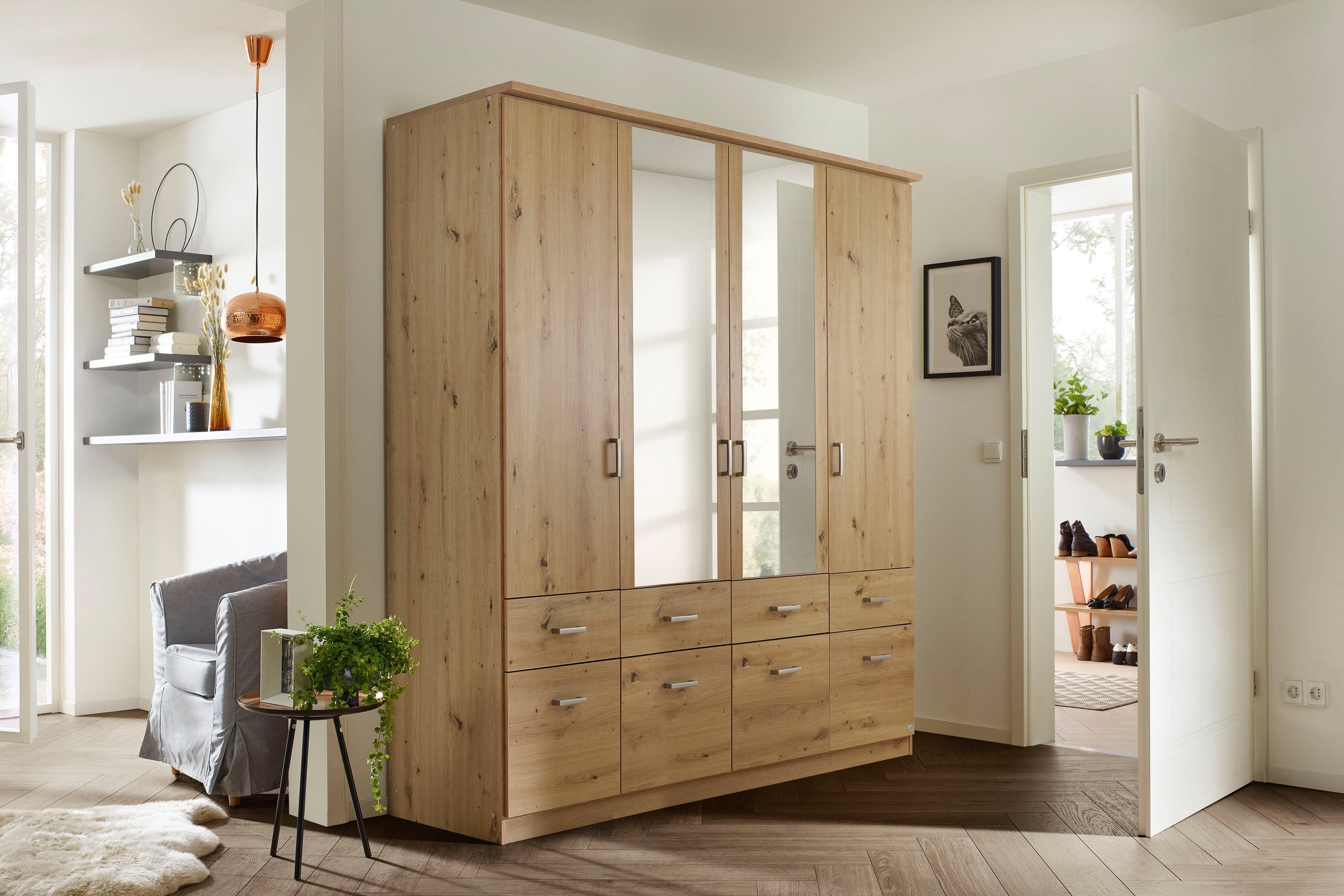 rauch Kleiderschrank Kleiderschrank Schrank Garderobe deckenhoher Schrank BREMEN (optional mit Spiegel, Breiten: 91/136/181 cm, Höhe: 199 cm) in vielen Farbvari – Bild 2 von 5