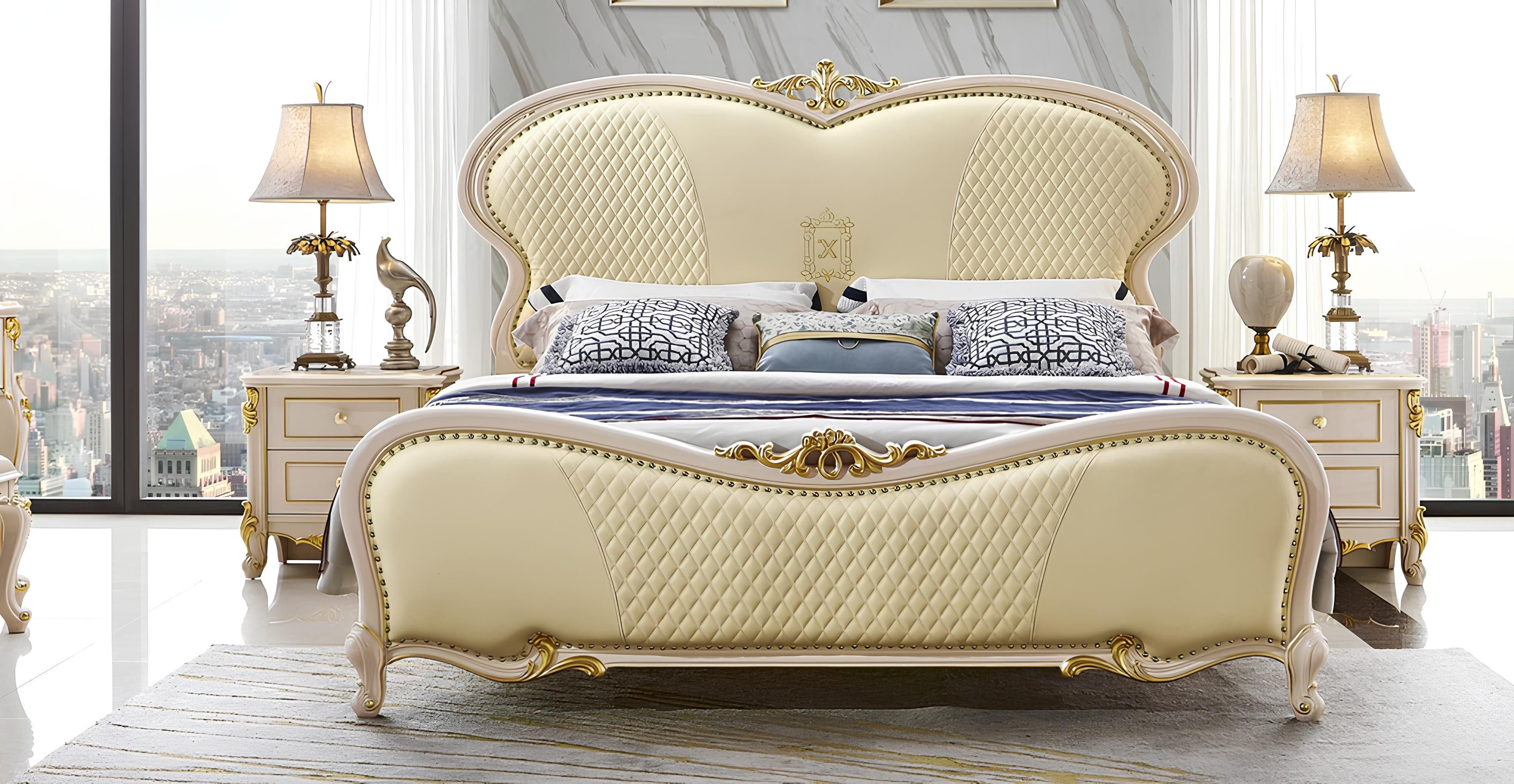 Xlmoebel Schlafzimmer-Set Klassisches Schlafzimmermöbelset in edlem Design, (3 tlg.Schlafzimmer Set (Bett + 2x Nachttisch), Hergestellt in Europa