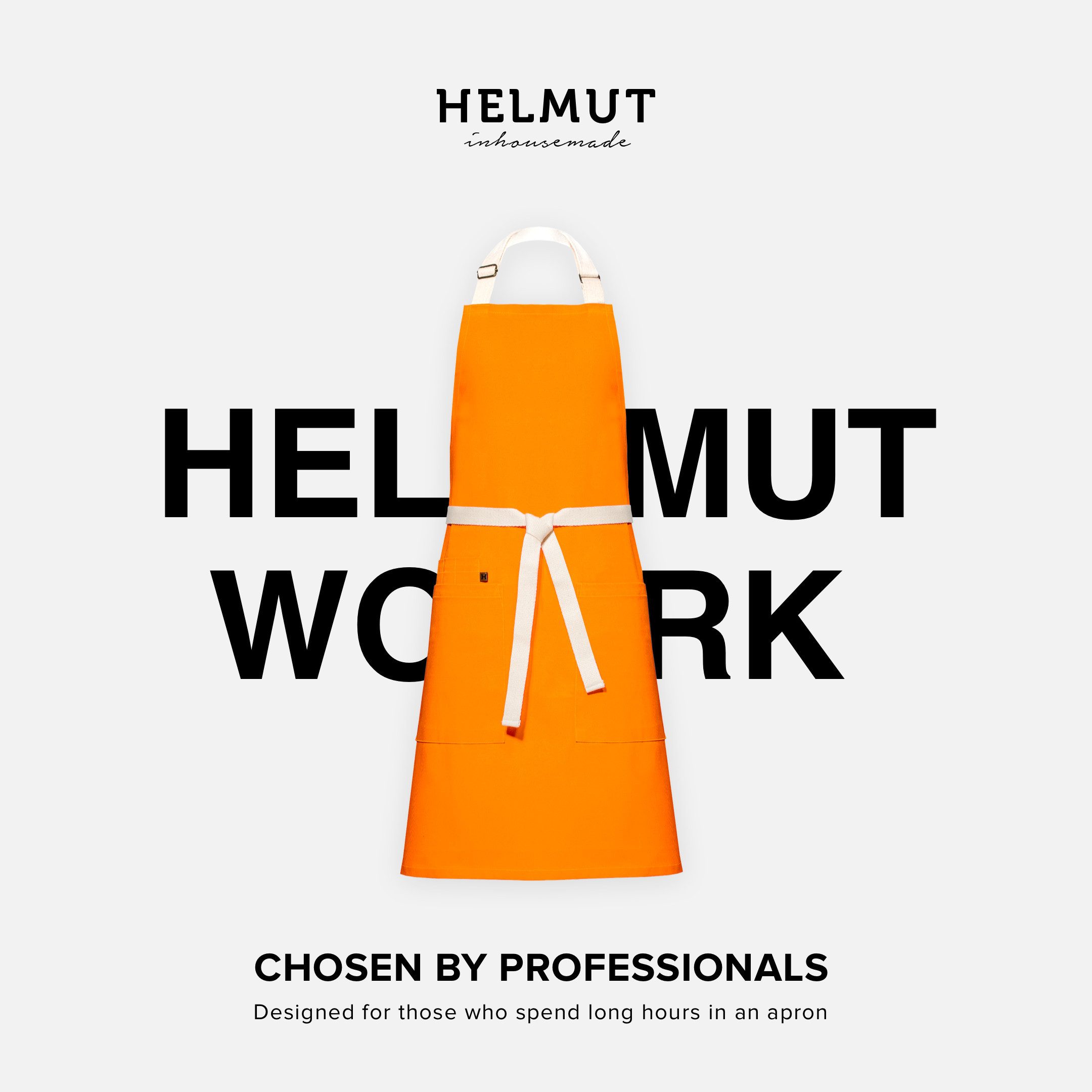 HELMUT Kochschürze HELMUT WORK Küchenschürze Premium Orange 100% Baumwolle vegan, (mit Taschen 60 x 80 cm Profi-Kochschürze für Restaurant Café Gastronomie)