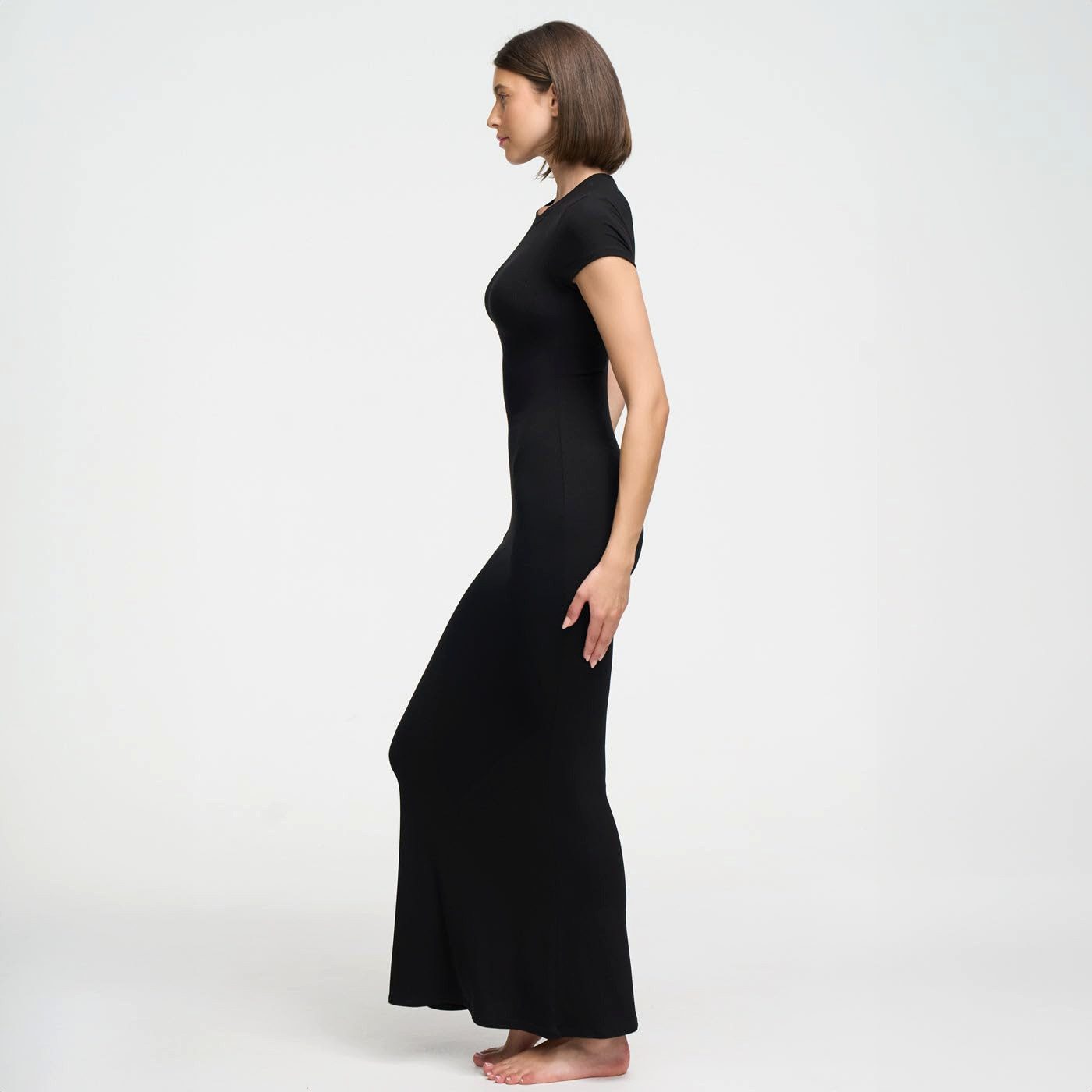 cfab (creamy fabrics) Jerseykleid Ribbed T-Shirt Maxikleid-Army Green-L (1-tlg)