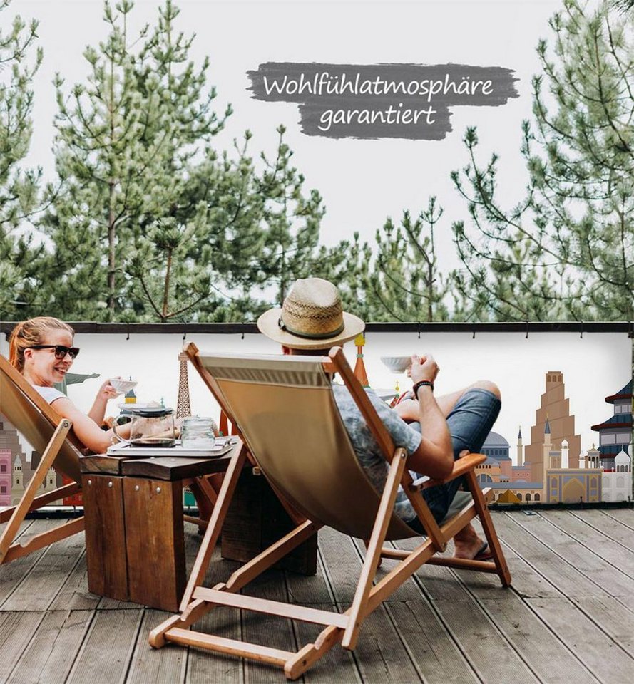 Thumbnail - MyMaxxi Sichtschutzelement Balkonbanner Sehenswürdigkeiten Balkon Sichtschutz Garten