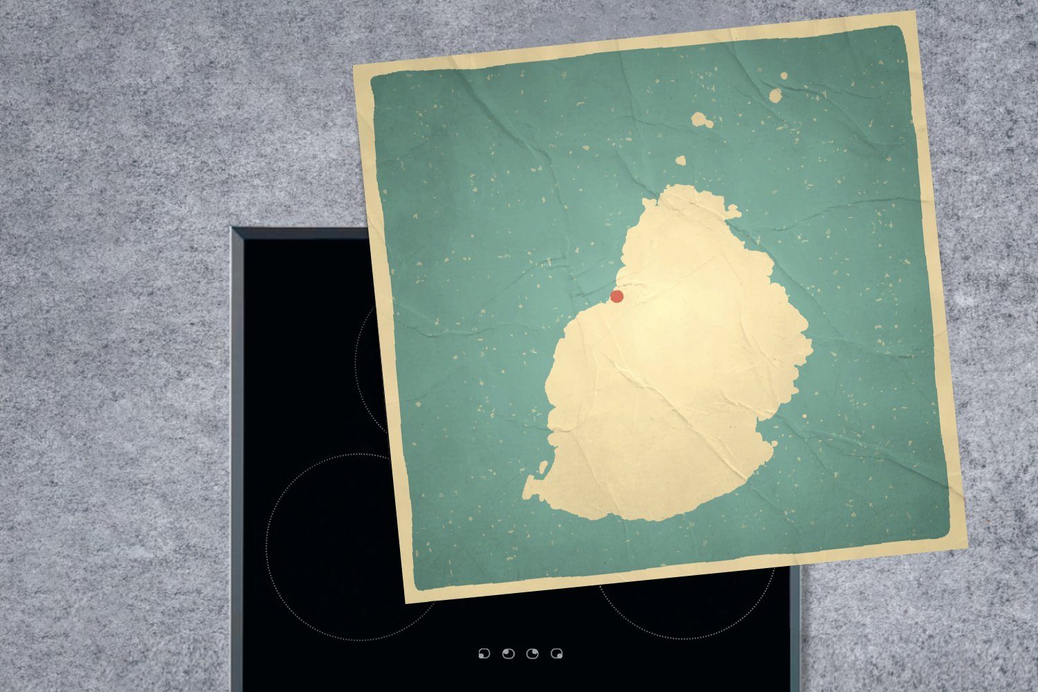 küche Illustration Herdblende-/Abdeckplatte Eine MuchoWow (1 Vinyl, 78x78 Arbeitsplatte tlg), von Retro-Stil, Ceranfeldabdeckung, Mauritius im cm, für