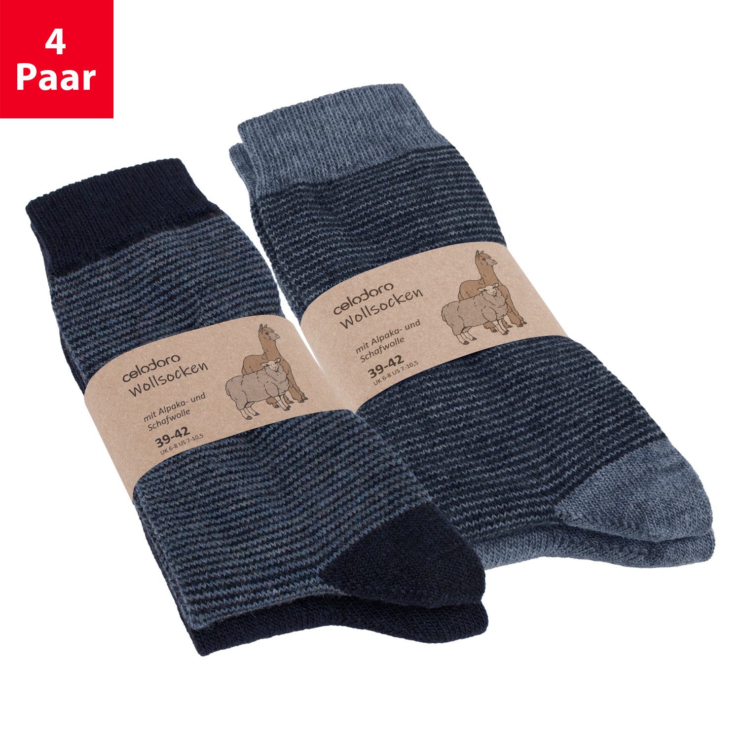 Thermosocken Damen & Herren Wollsocken mit Alpaka Uni & Ringel