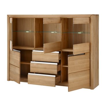 Lomadox Wohnzimmer-Set FOGGIA-52, (Mega-Spar-Set, 4-St., 4-tlg), in Wildeiche massiv, Highboard, Vitrine, TV-Board, Vitrine inkl. LED