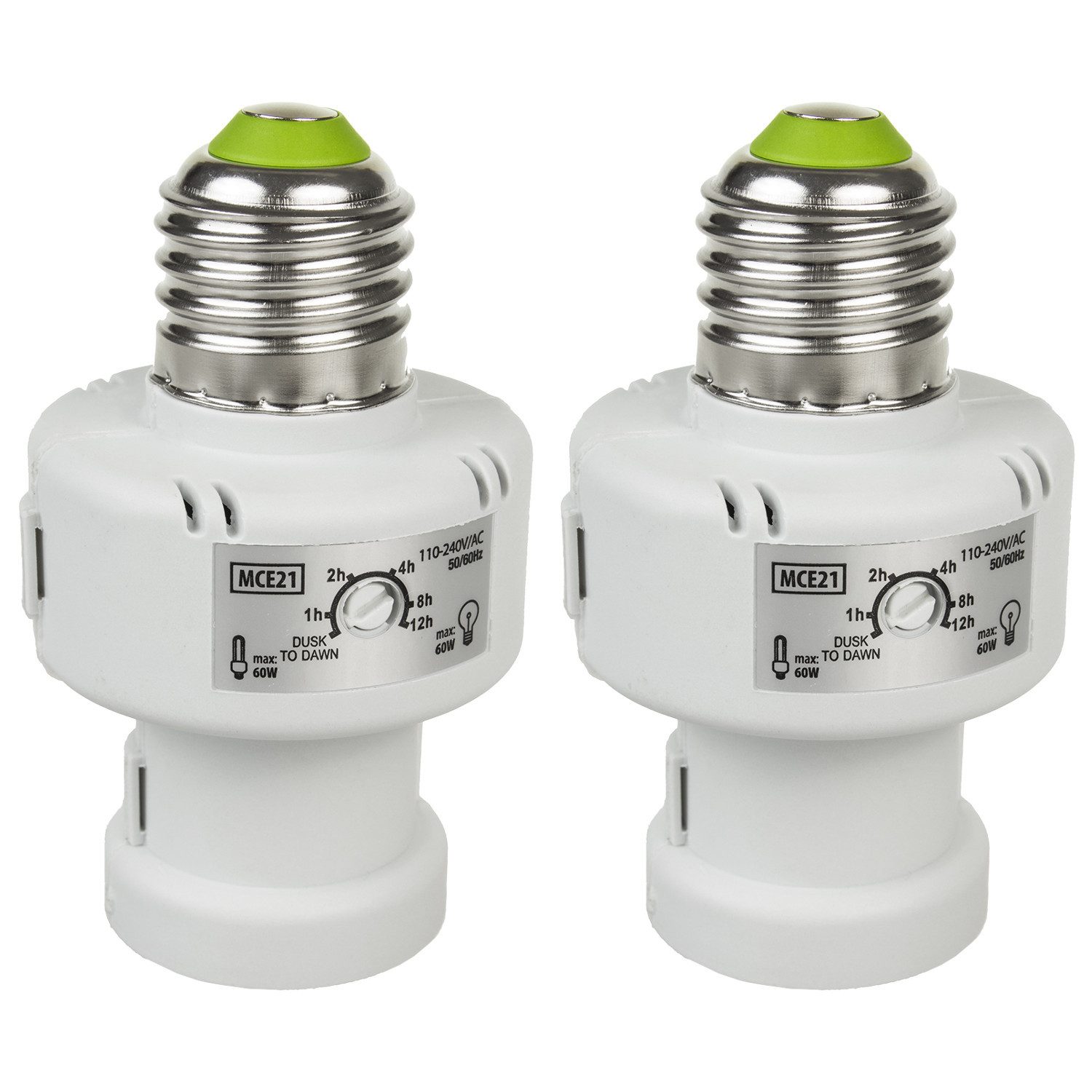Maclean Lampenfassung MCE21 E27 Lampenfassung mit Dämmerungssensor & Timer 100W, (2-St), Automatische Lichtsteuerung für Flur, Keller und Garage