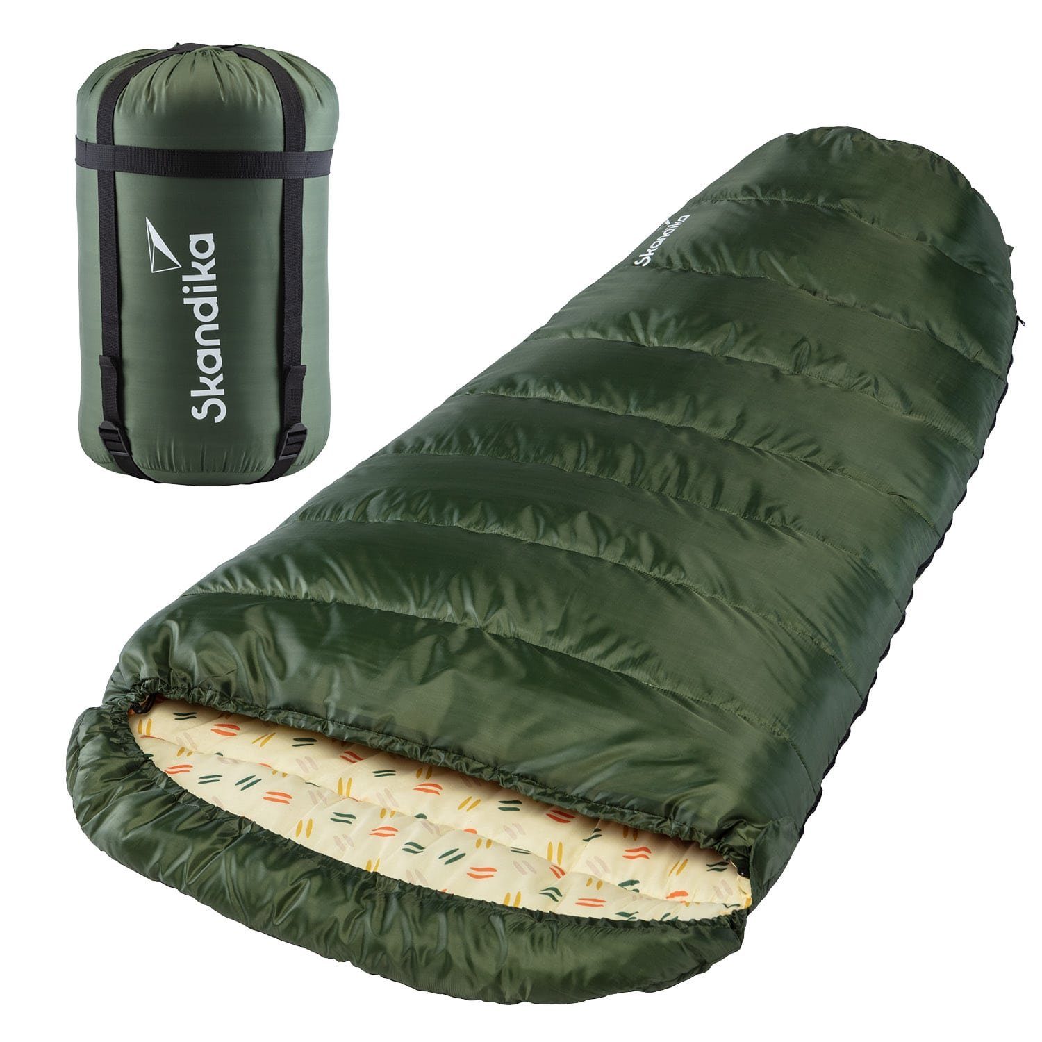 Skandika Mumienschlafsack Vegas Schlafsack XXL für Erwachsene, Camping, koppelbar, breit, groß (2-Wege-Reißverschluss, Kompressionspacksack, Koppelbar), Doppelschlafsack, 3 Jahreszeiten, bis -12°C, 220 x 110 cm, Packsack