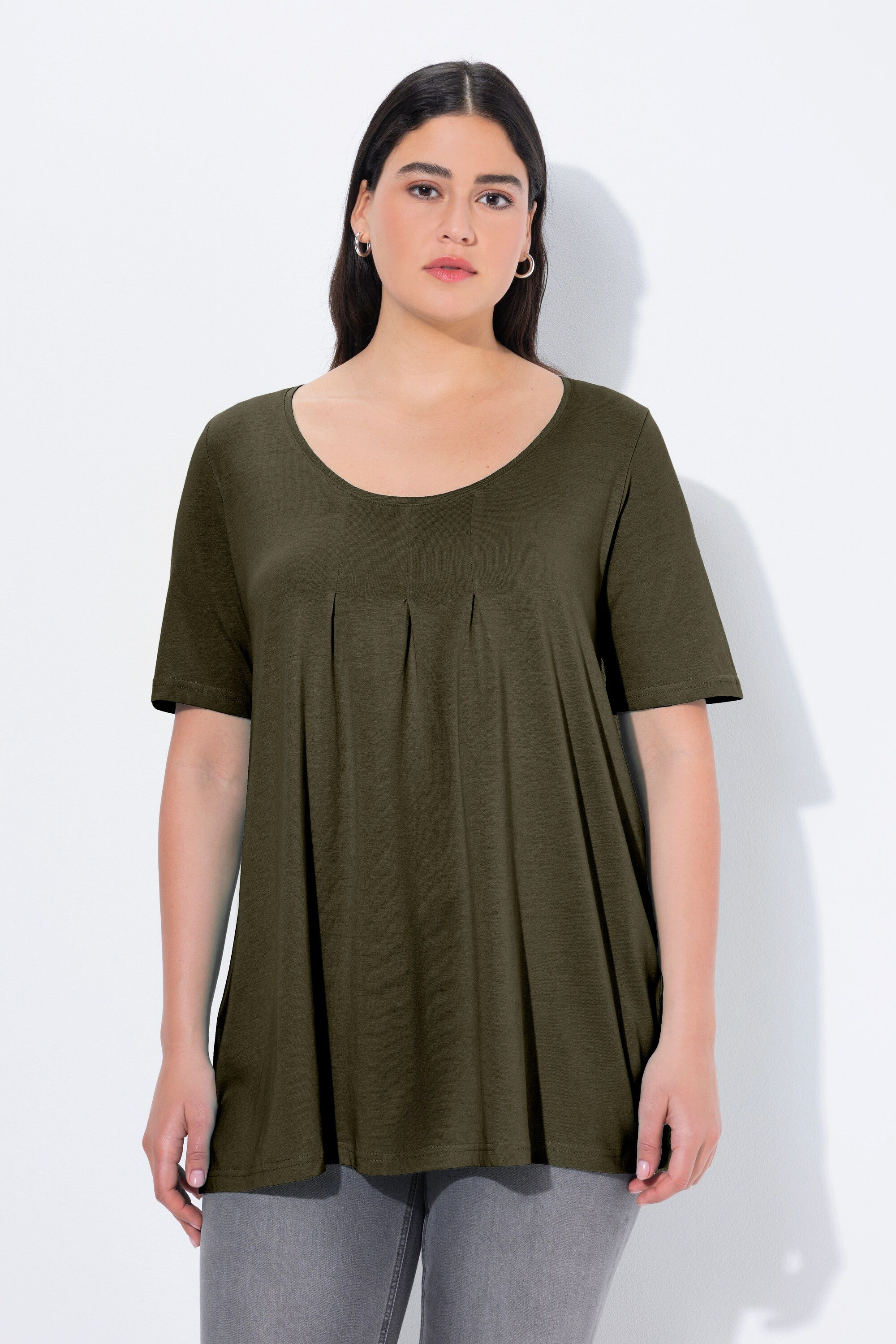 Ulla Popken T-Shirt T-Shirt Zierfalten A-Linie Rundhals Halbarm Modal günstig online kaufen