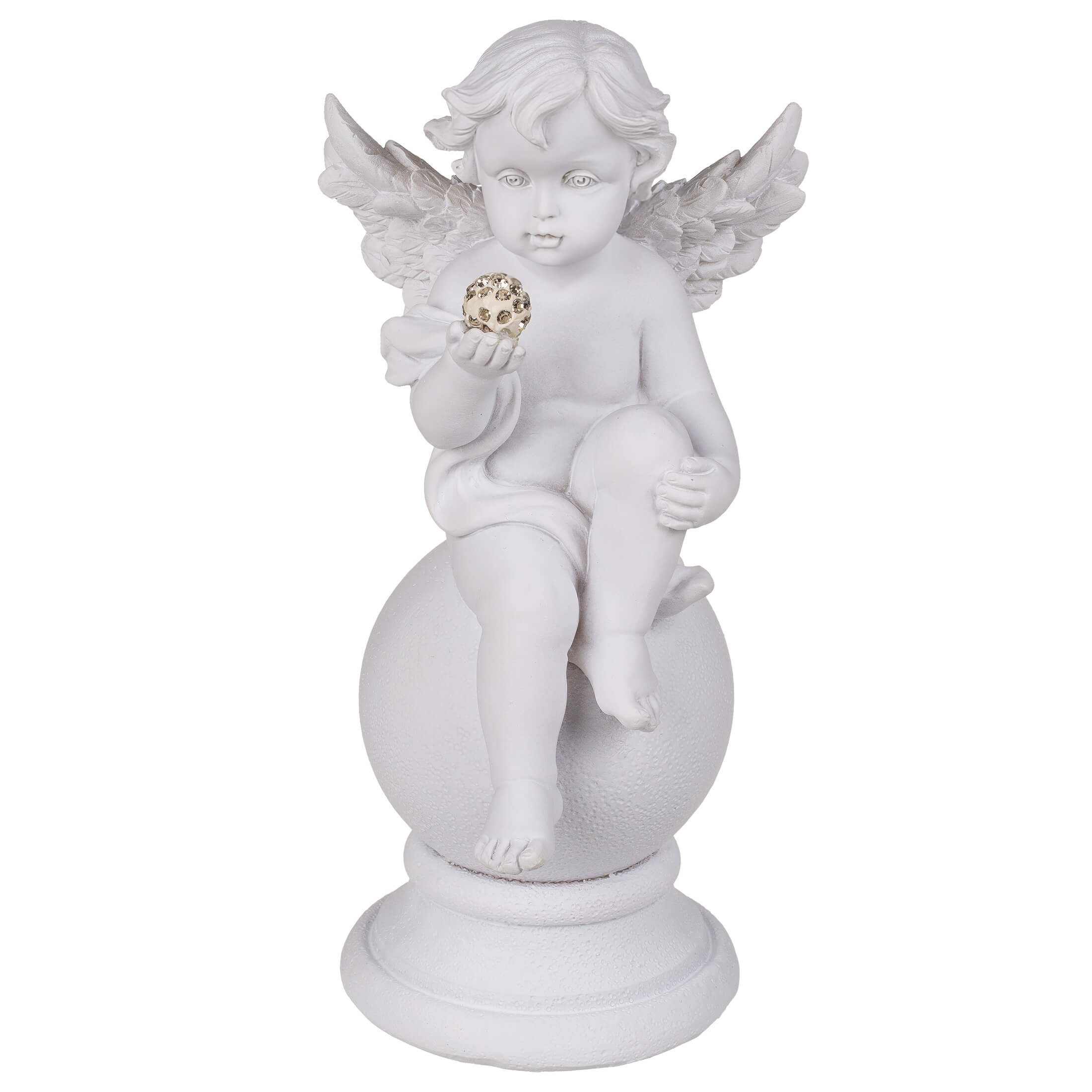 Out of the Blue Engelfigur Weißer Polyresin Engel auf Kugel sitzend Kristalldeko Engelsfigur (1 St), Kristalldekoration, Perfekt zu jedem Anlass, Dekofigur Engel