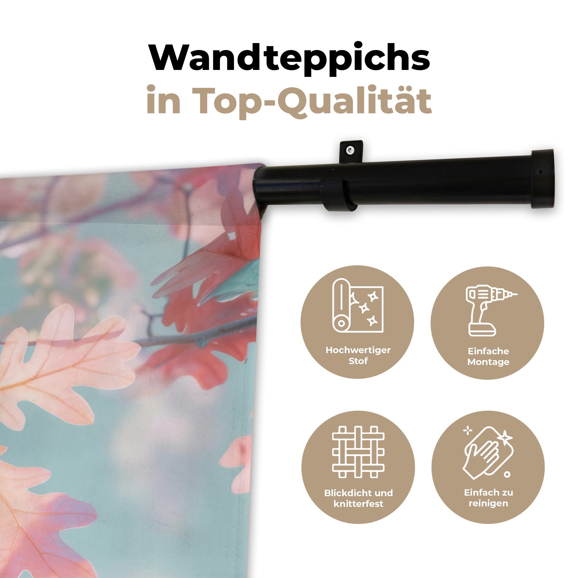 MuchoWow Wandteppich Eikenbladeren - Takken - Roze, Rechteckig, Höhe: 3 mm, Wandteppich für Wohnzimmer, Schlafzimmer, 60x40 cm