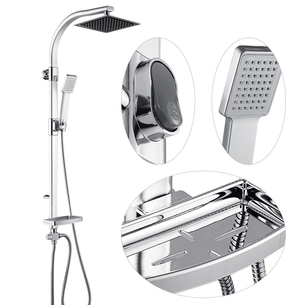 JEOBEST Brausegarnitur Duschstange Edelstahl mit Handbrause, Schlauch, Seifenschale, Chrom