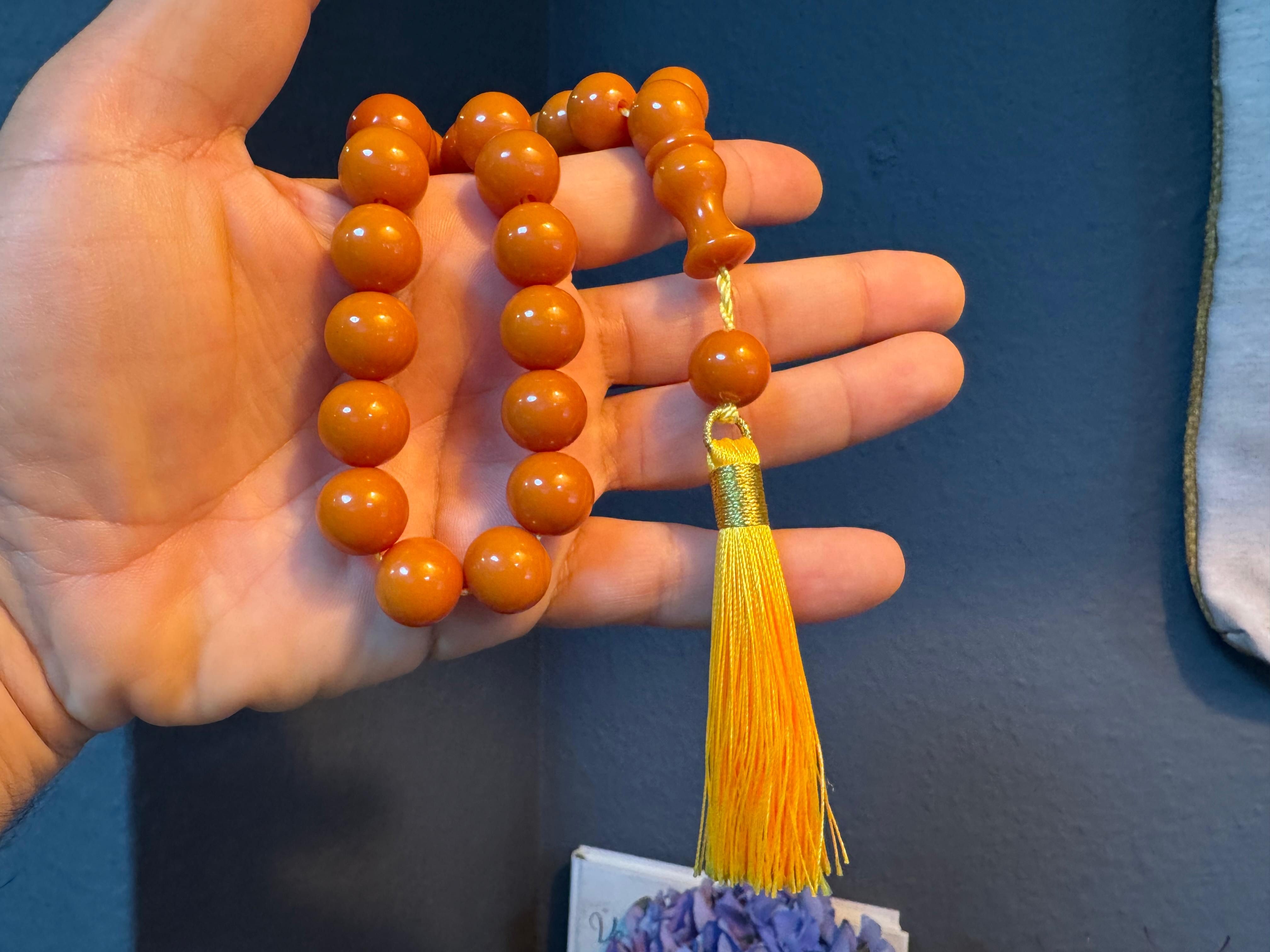 TesbihBid Kettenanhänger Osmanli Balköpügü (Subha Ates, Amber Prayerbeads Rosary Faturan Vatertag Die schönsten Geschenke für Männer, 33-tlg., Gebetskette Tesbih Misbaha Tasbeeh Bakalite), Gebetskette Tesbih Misbaha Tasbeeh
