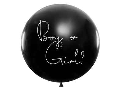 partydeco Luftballon, Riesenballon Boy or Girl mit blauem Konfetti 1m Gender Reveal schwarz