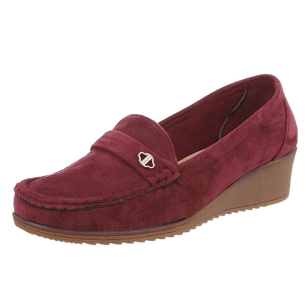 Ital-Design Eleganter Damen Slipper mit Wedge-Sohle und Details Slipper (90482665) Keilabsatz/Wedge Mokassins in Weinrot