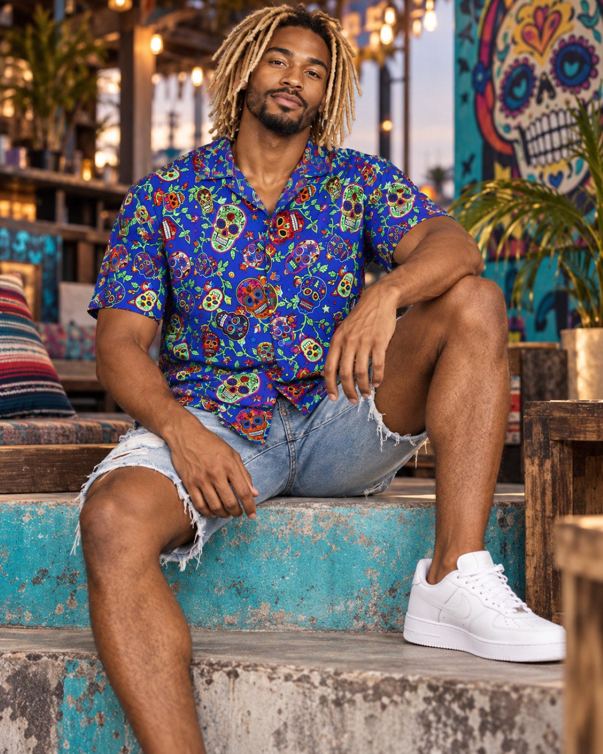 King Kameha Hawaiihemd "Skull" Funky Hawaii-Hemd Herren Kurzarm Front-Tasche Stylish – Bild 5 von 5