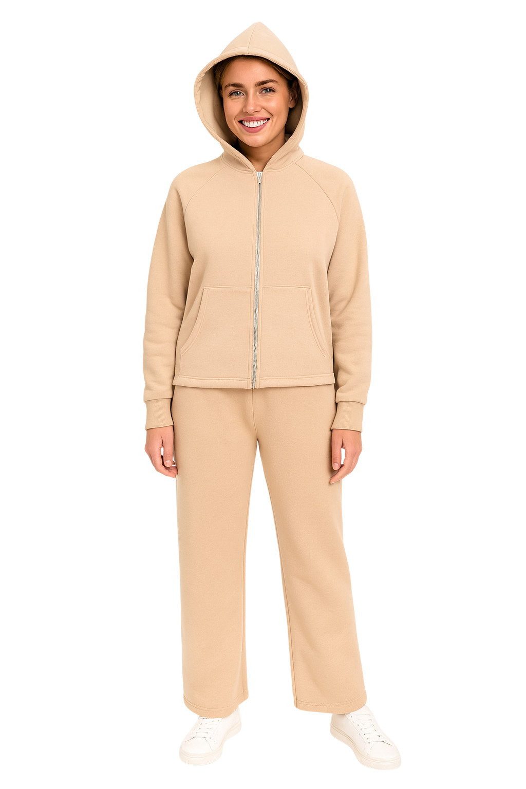 For You Moda Sweatanzug Damen-Trainingsanzug-Set mit Kapuze aus angerautem Fleece (3-Faden-Des