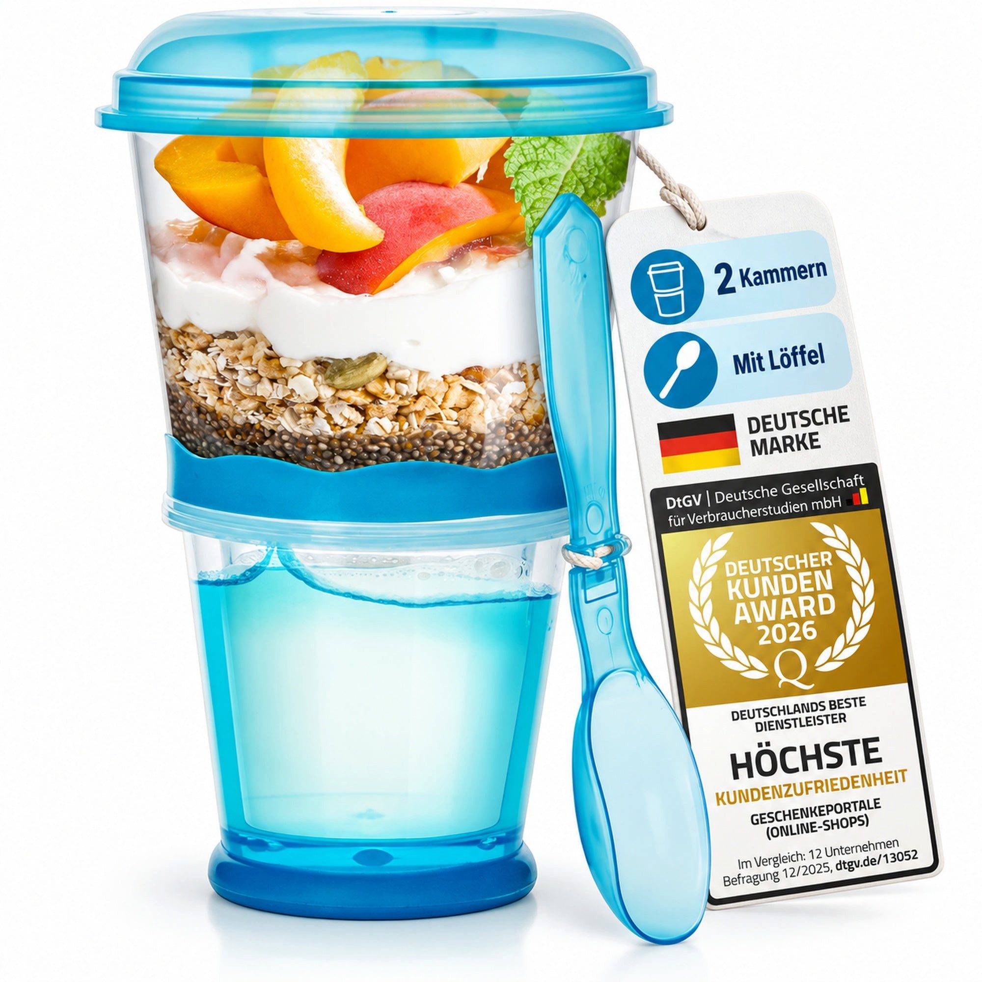Goods+Gadgets Aufbewahrungsbecher GOODS+GADGETS Müsli To-Go Becher 2in1 mit Kühlfach & Klapp-Löffel, (Milchkühlfach & Klapp-Löffel), Joghurt 2-Go Reise-Becher