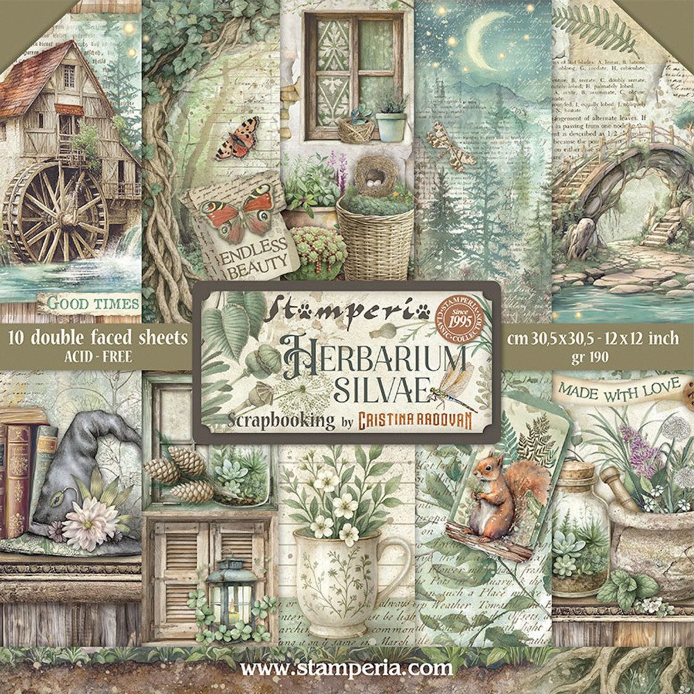 Stamperia Motivpapier Scrapbook-Block Herbarium Silvae, 10 Blatt