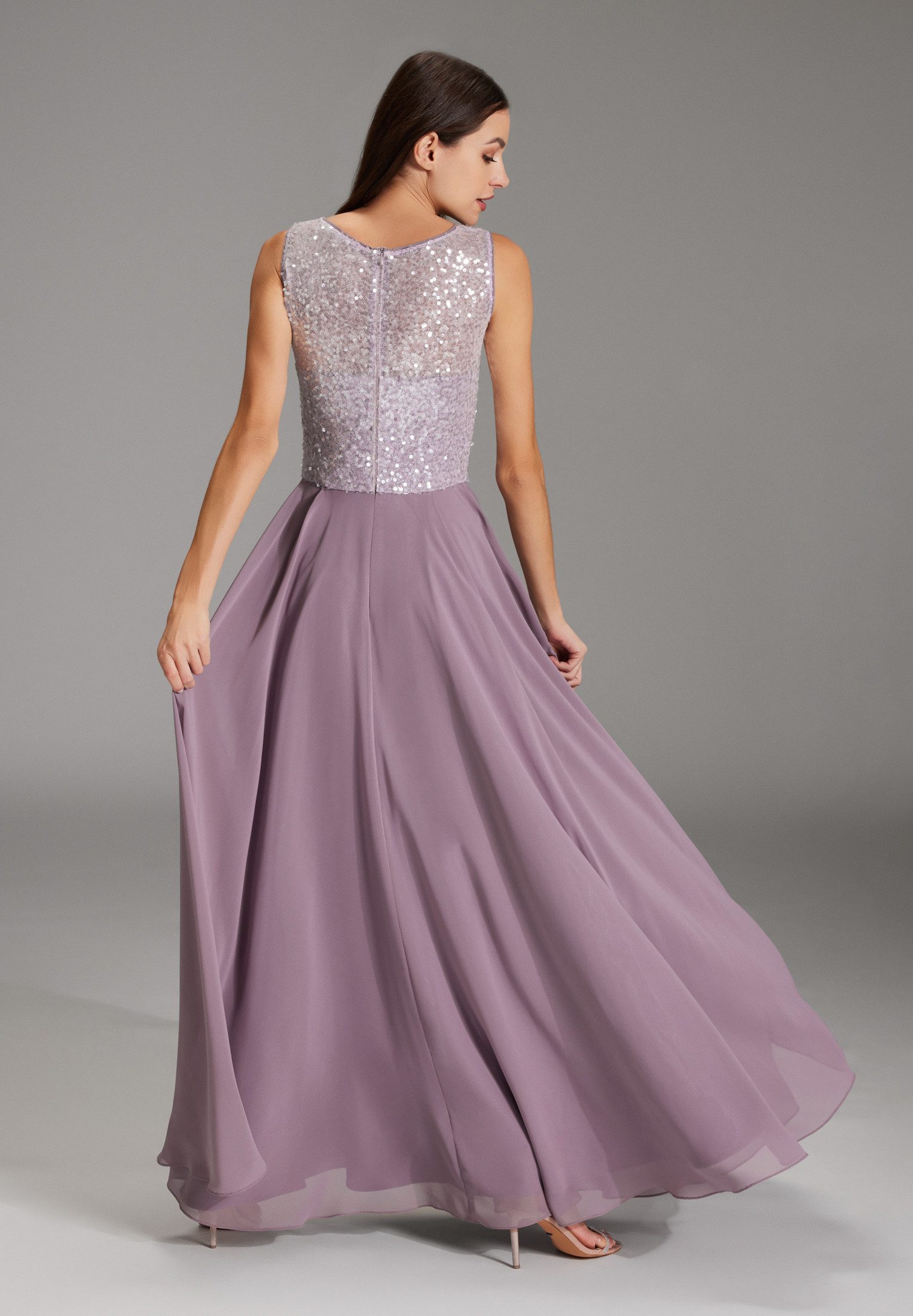 SWING Abendkleid - elegantes Maxikleid - Pailletten- Chiffon- Kleid - Fällt klein aus, bitte eine Größe größer bestellen.